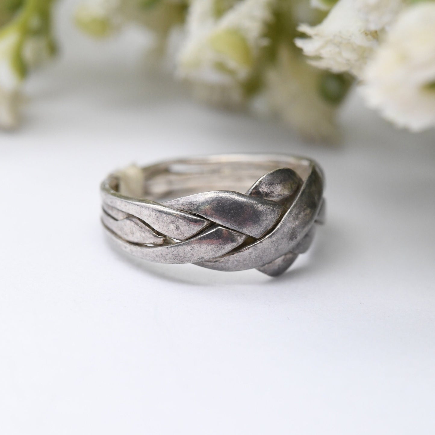 Vintage Sterling Silver Puzzle Ring - Four Band Puzzle Crossed Band | UK Size - N 1/2 | US Size - 6 3/4