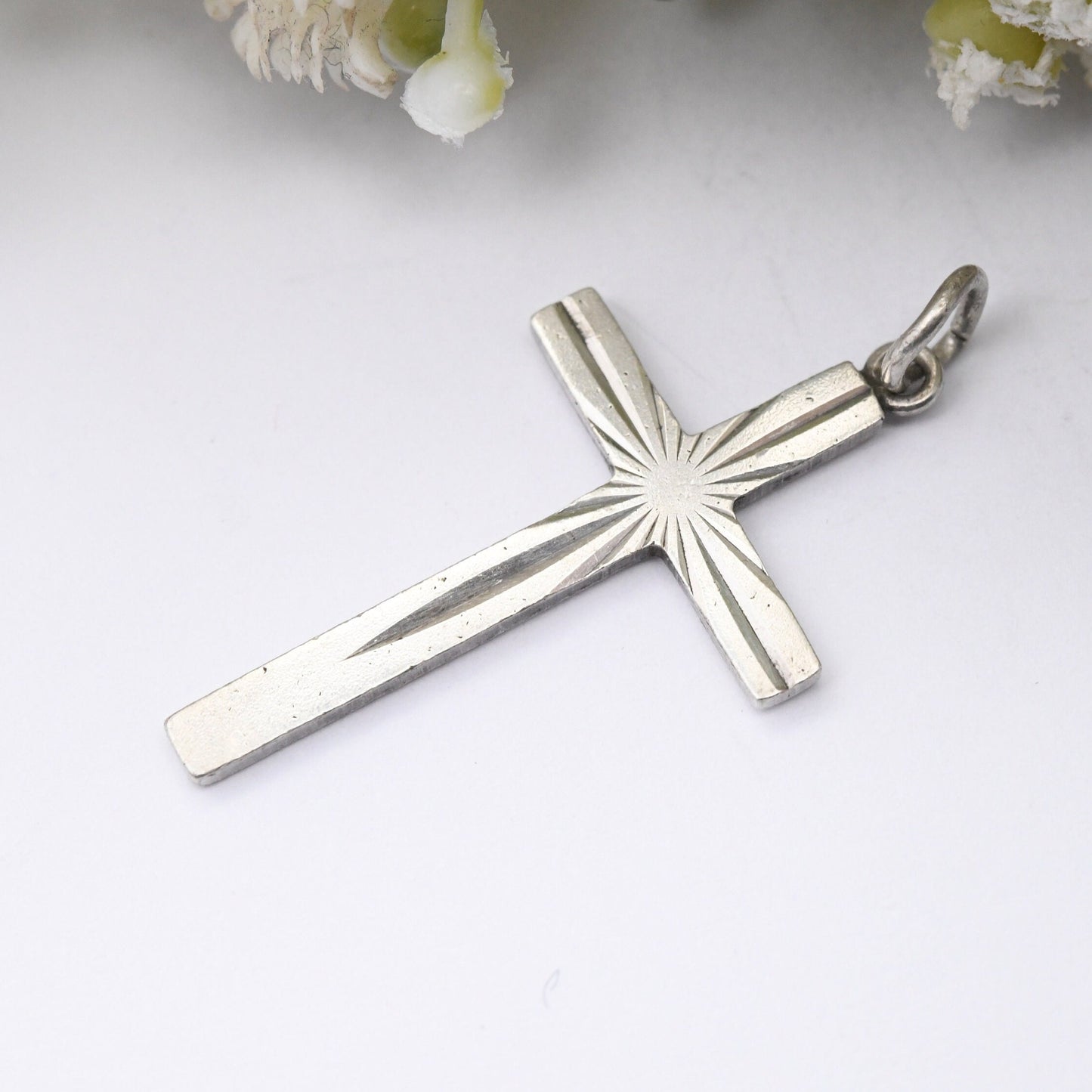 Vintage Sterling Silver Cross Pendant with Star Design