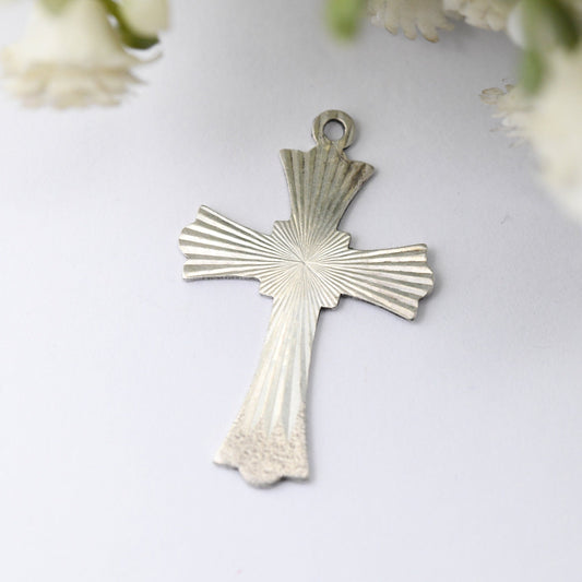 Vintage Sterling Silver Cross Pendant Engraved Star Design Mid-Century