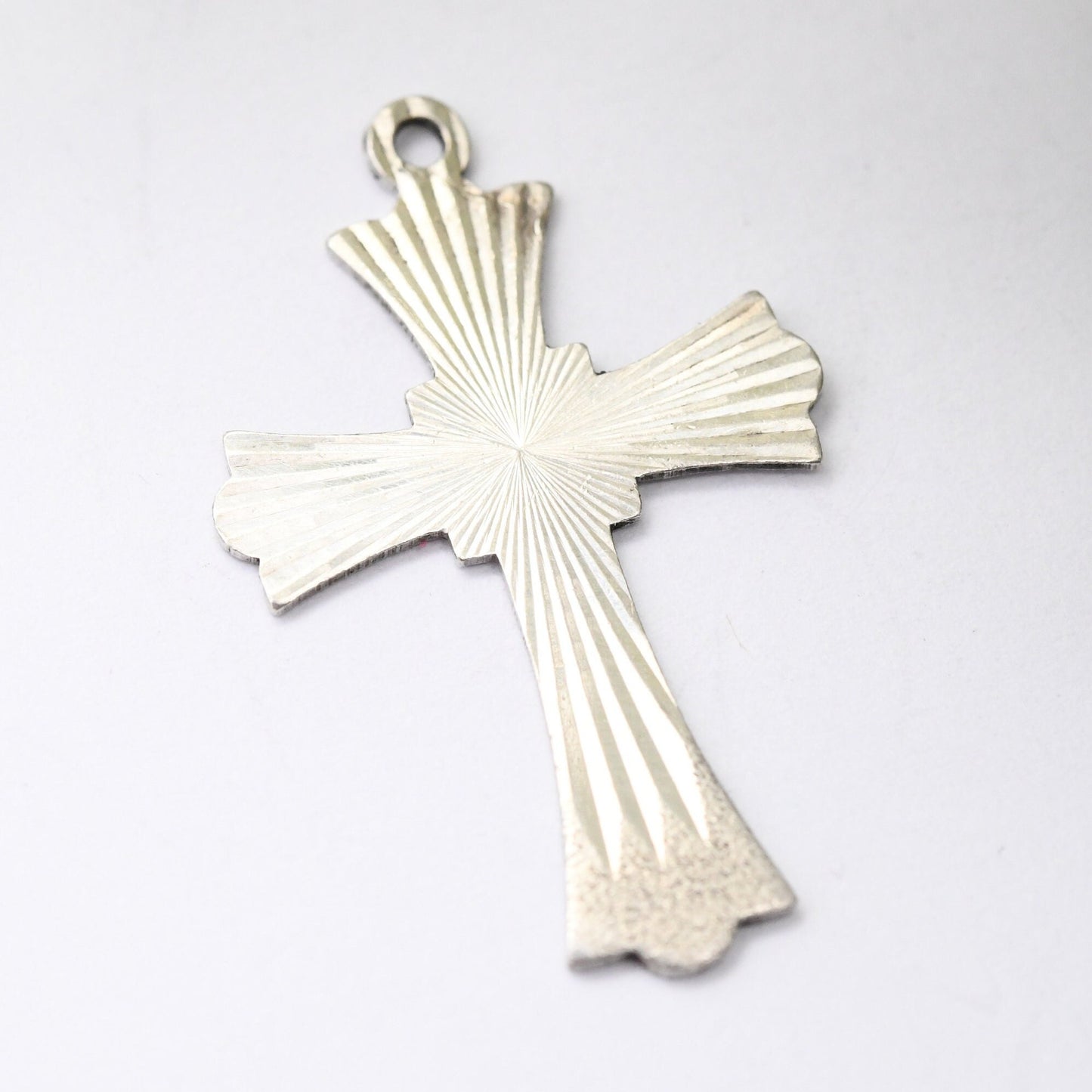 Vintage Sterling Silver Cross Pendant Engraved Star Design Mid-Century