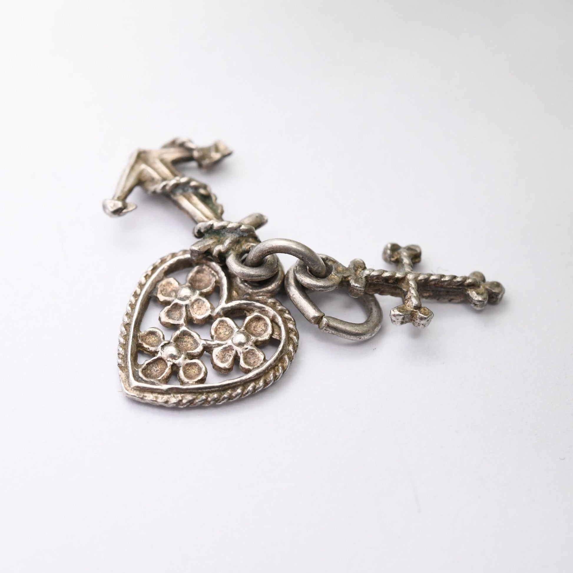 Vintage Silver Hope Faith Charity Charm Pendant - Heart Anchor Cross | Ornate Rope Twist | Charm Bracelet Charm Necklace