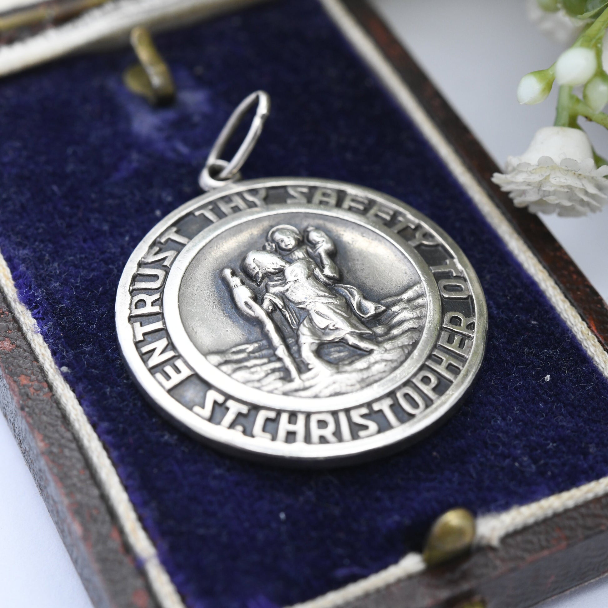 Vintage Georg Jensen Sterling Silver St. Christopher Pendant 1968 - Large Detailed Circle | Entrust Thy Safety to St Christopher Protect Us