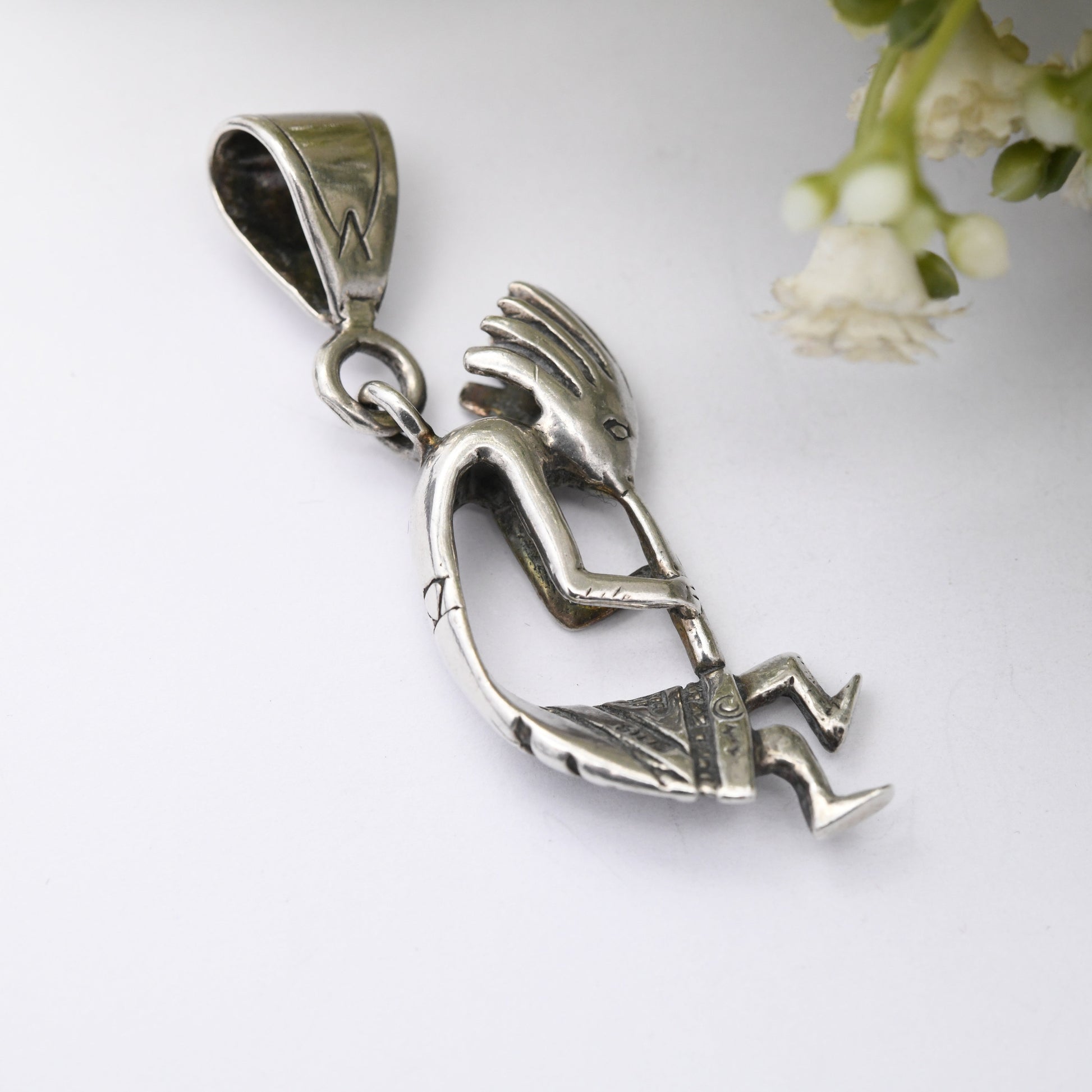 Vintage Navajo Kokopelli Sterling Silver Pendant Fertility Deity - Southwestern Silver | Large Three Dimensional 3D