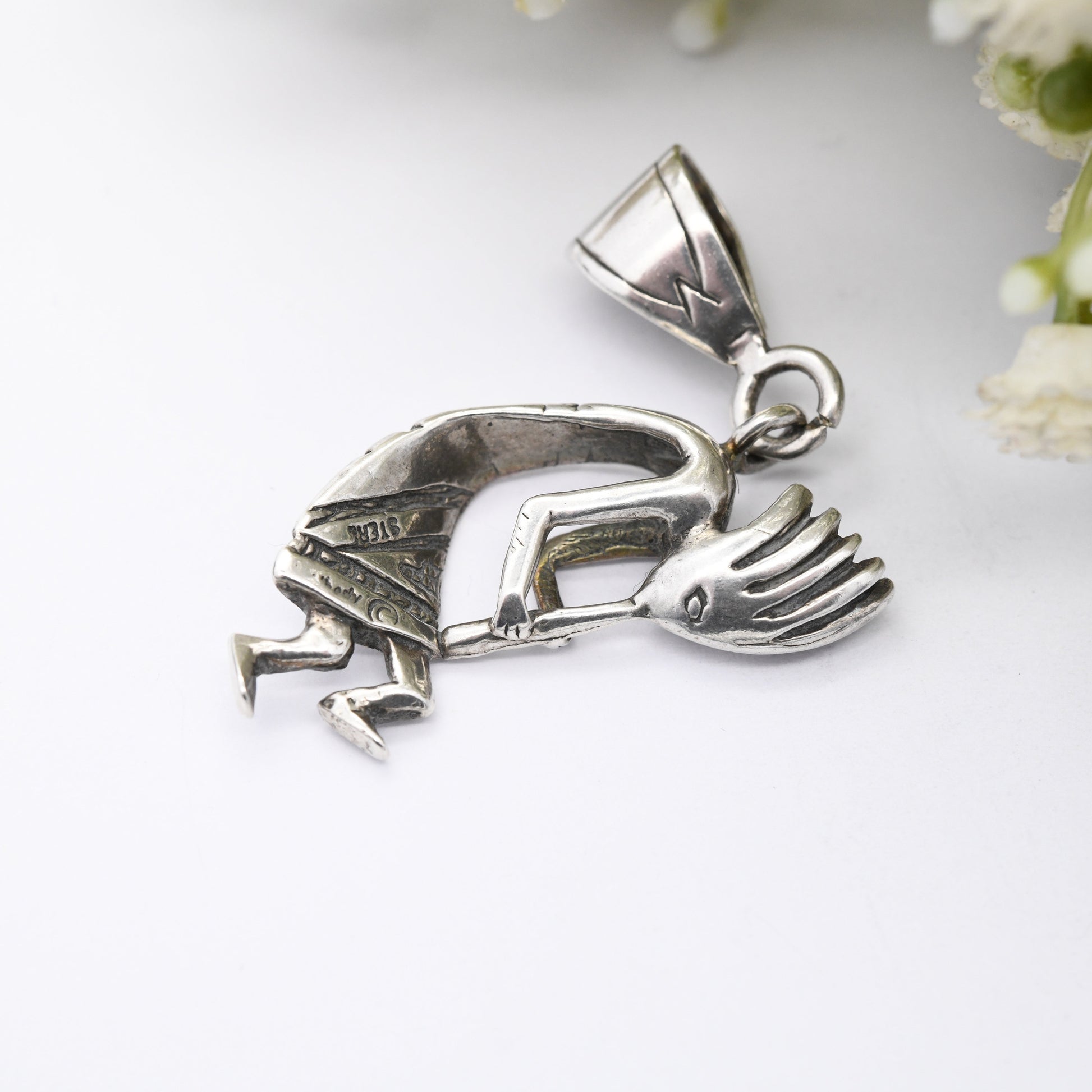 Vintage Navajo Kokopelli Sterling Silver Pendant Fertility Deity - Southwestern Silver | Large Three Dimensional 3D