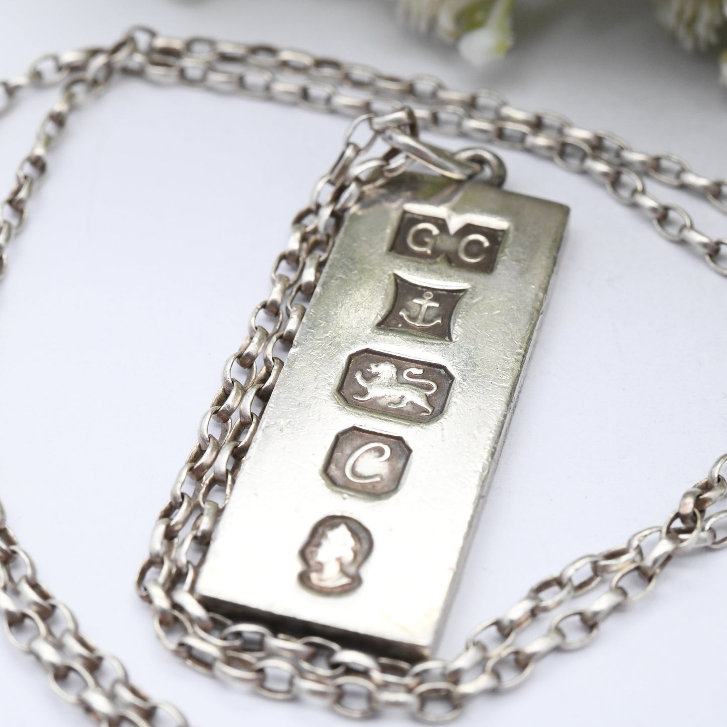 Vintage Sterling Silver Ingot Pendant 1977 with Queen Elizabeth II Silver Jubilee Stamp - Hallmarked Birmingham GC | Mid-Century Necklace