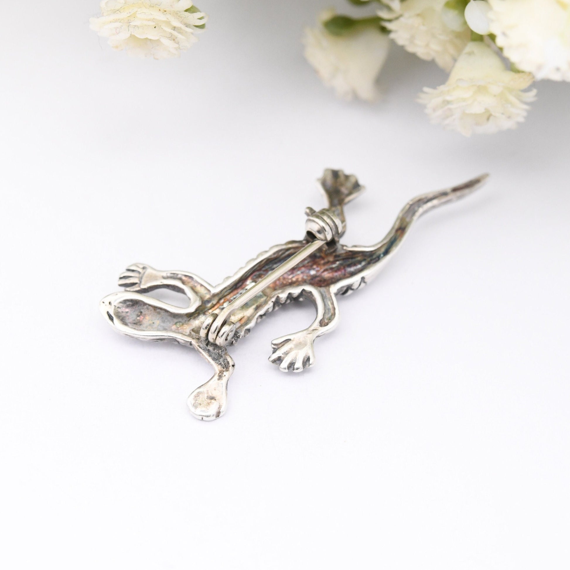 Vintage Sterling Silver Lizard Brooch - Detailed Crawling Gecko | Novelty Animal Jewellery