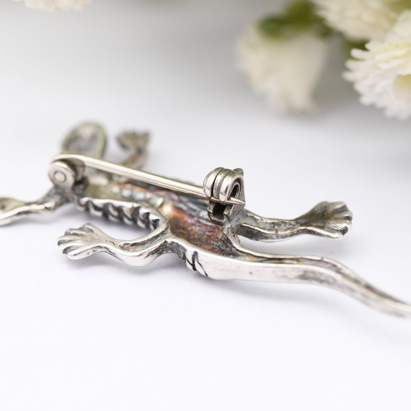 Vintage Sterling Silver Lizard Brooch - Detailed Crawling Gecko | Novelty Animal Jewellery