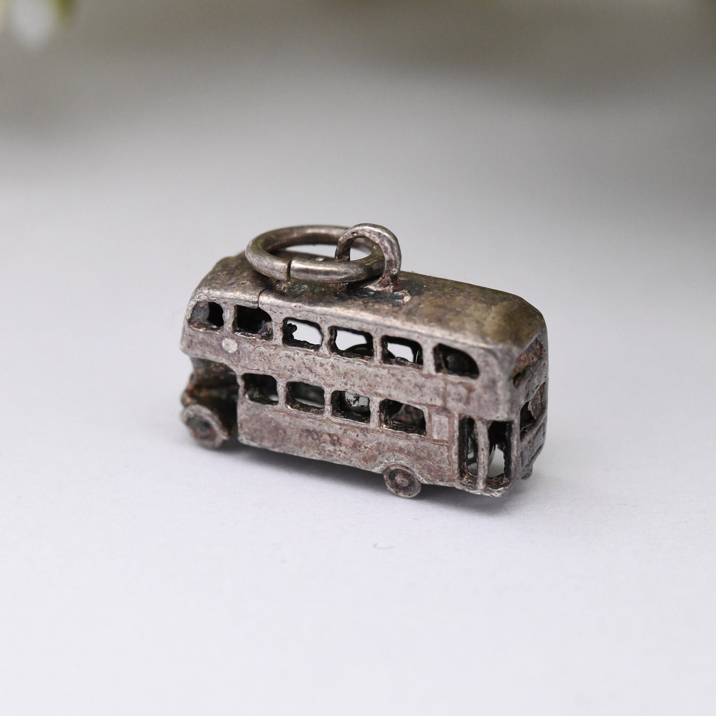 Vintage Sterling Silver Bus Charm Pendant - Old Style Vehicle | for Charm Bracelet Charm Necklace