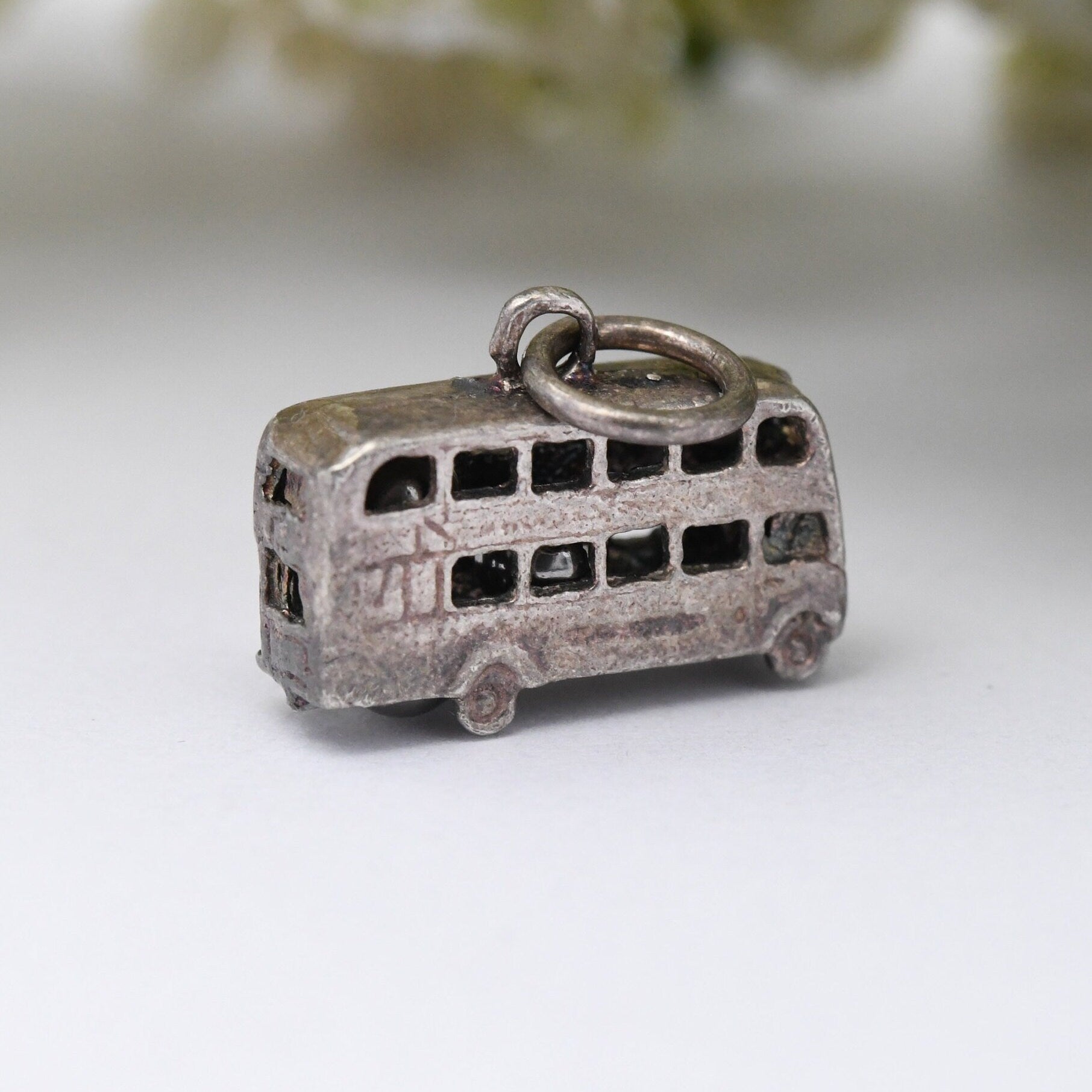 Vintage Sterling Silver Bus Charm Pendant - Old Style Vehicle | for Charm Bracelet Charm Necklace