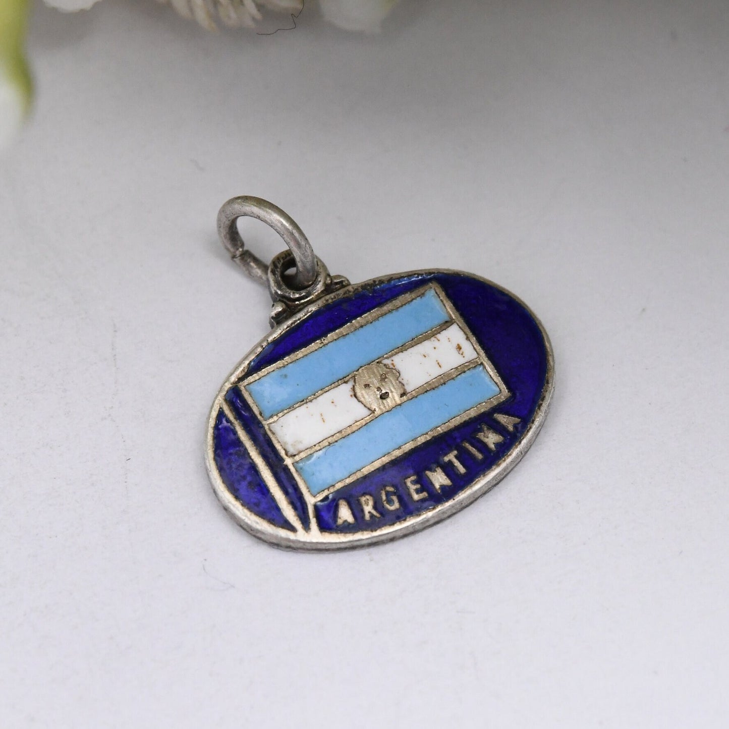 Vintage Sterling Silver Argentina Enamel Souvenir Charm Pendant - South America Flag Charm Bracelet Collection