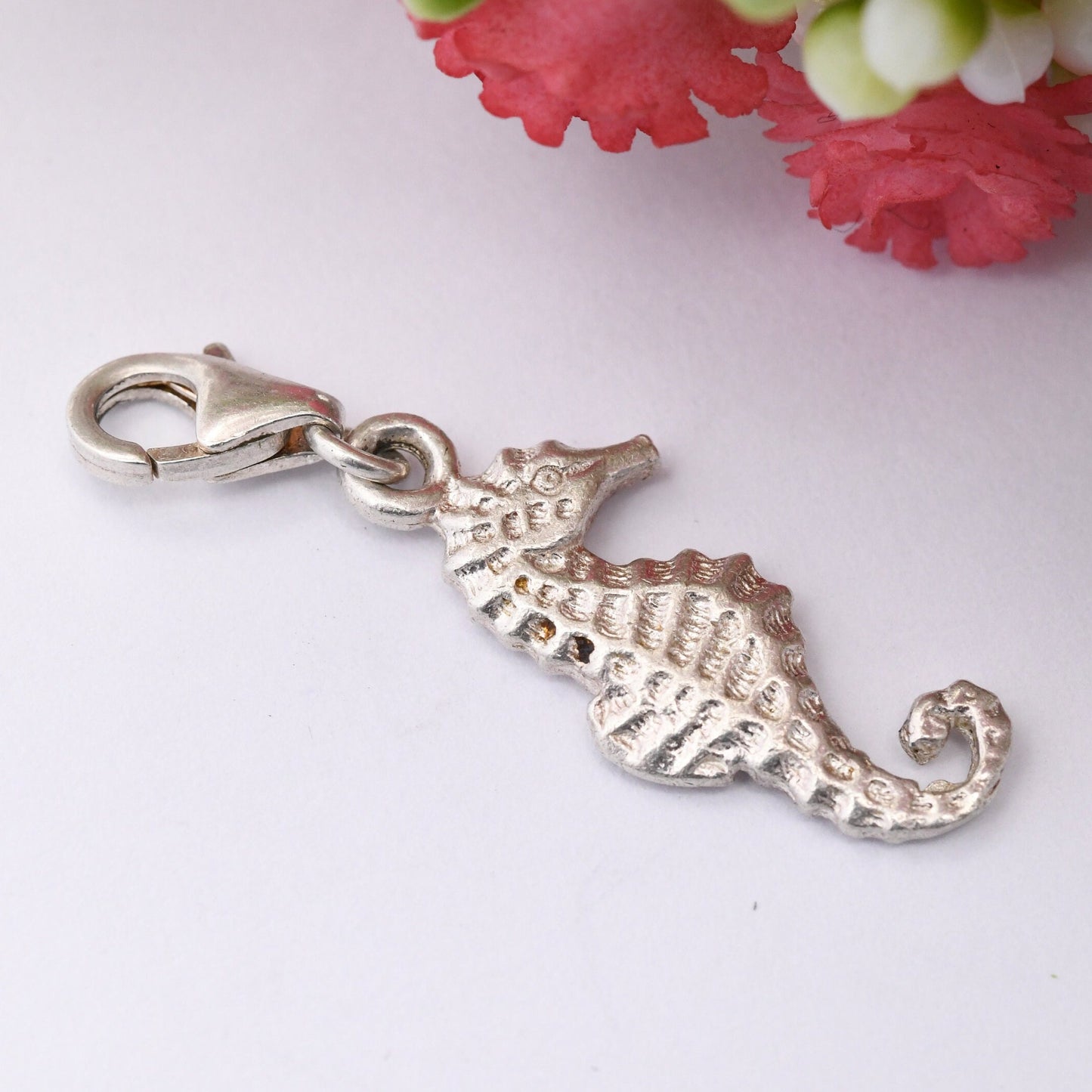 Sterling Silver Seahorse Charm with Lobster Clasp - Cute Sea Creature Pendant