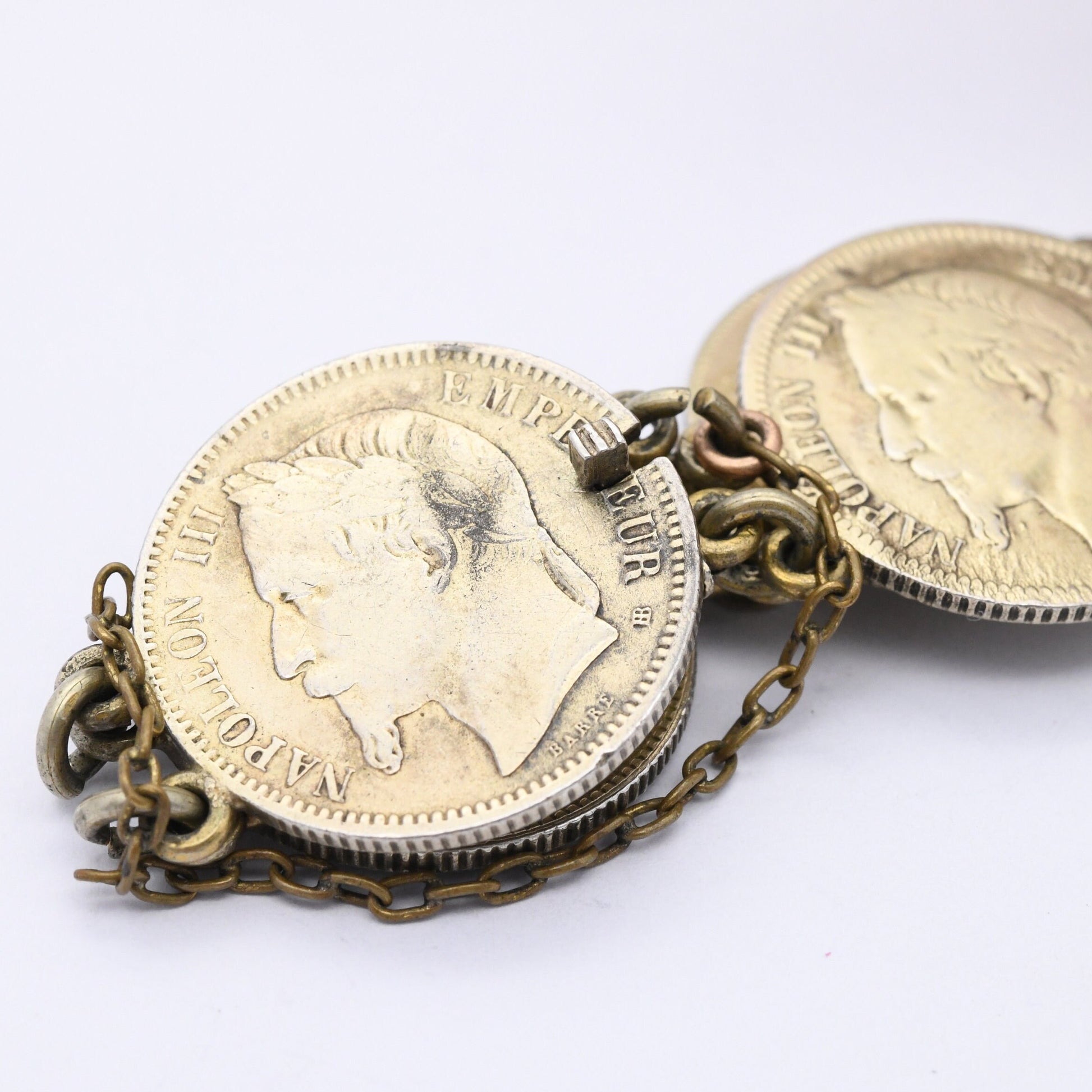 Antique French Silver Coin Bracelet - 1867 Napoleon III 1 Franc 1872 Ceres 2 Francs | Silver Coin Jewellery