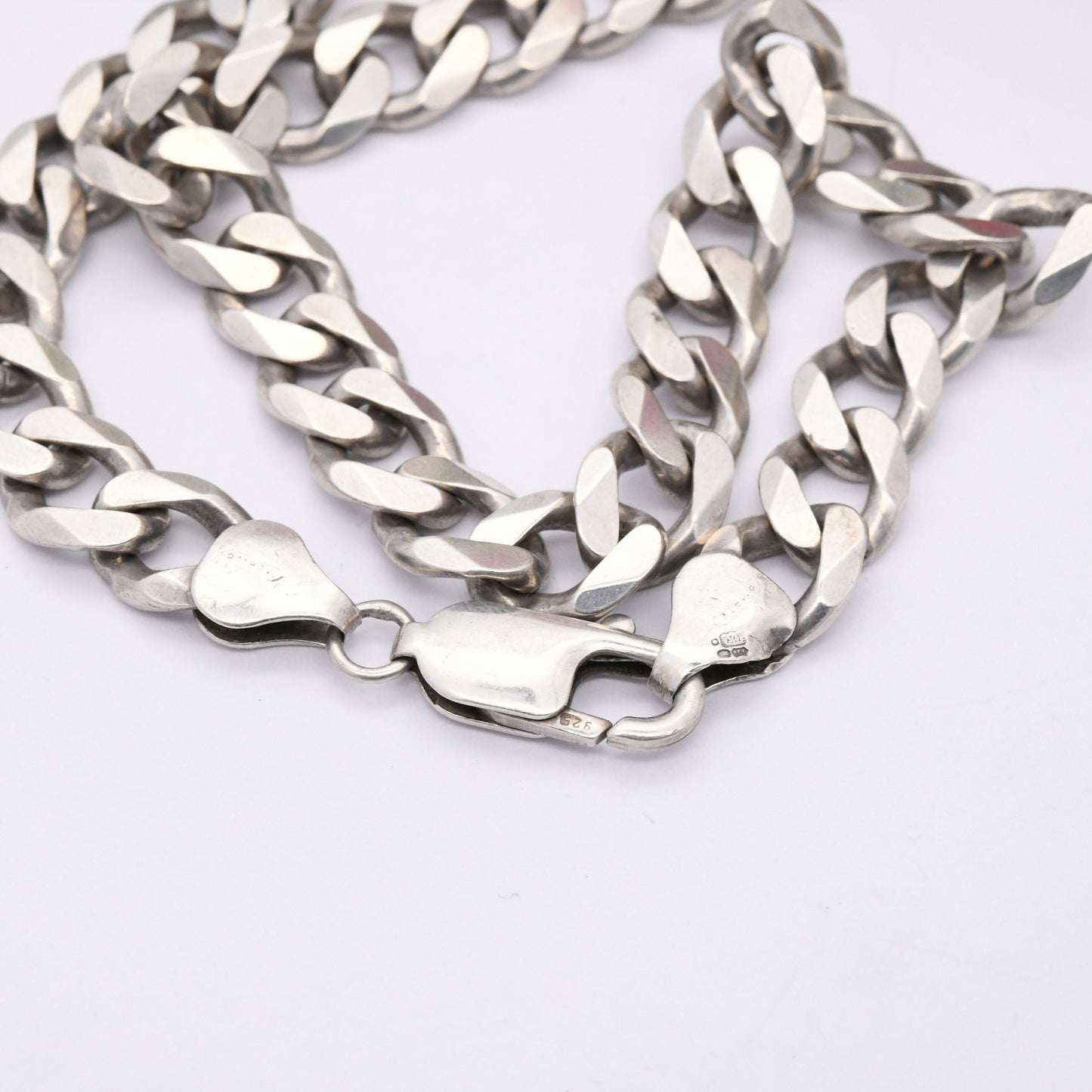 Chunky Italian Sterling Silver Curb Link Chain Necklace - Large Y2K Flat Curb | Heavy Silver Necklace | 22"