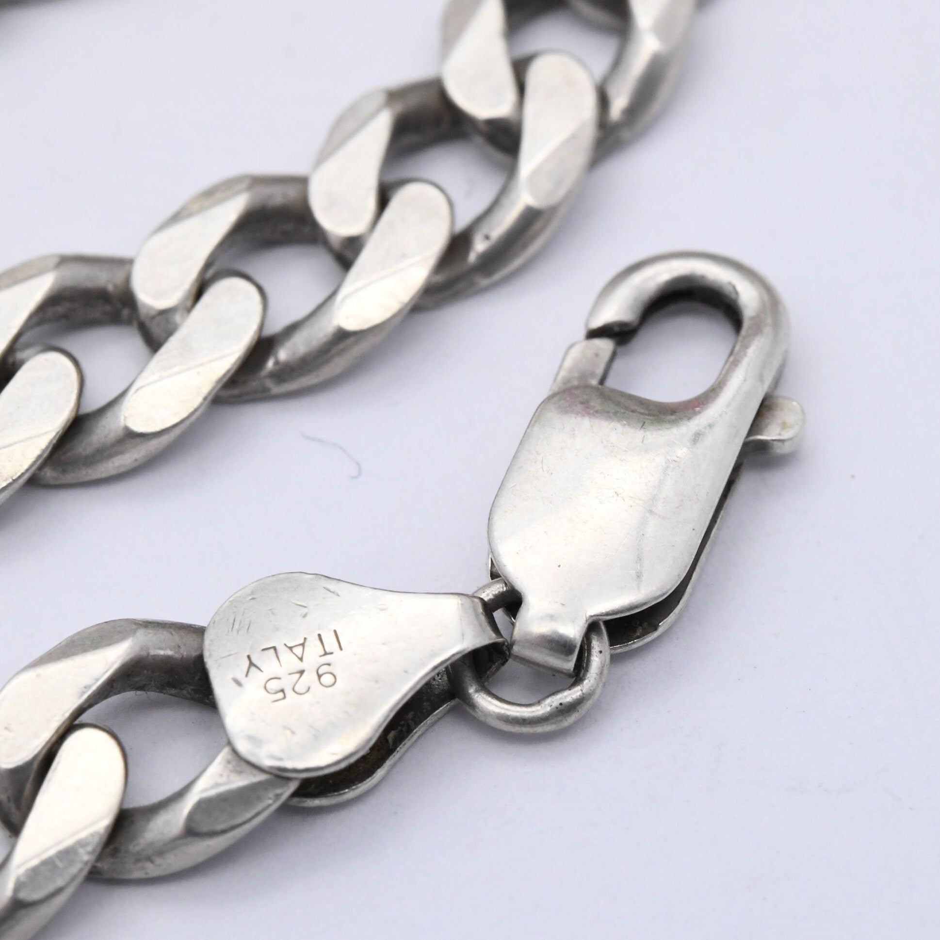 Chunky Italian Sterling Silver Curb Link Chain Necklace - Large Y2K Flat Curb | Heavy Silver Necklace | 22"