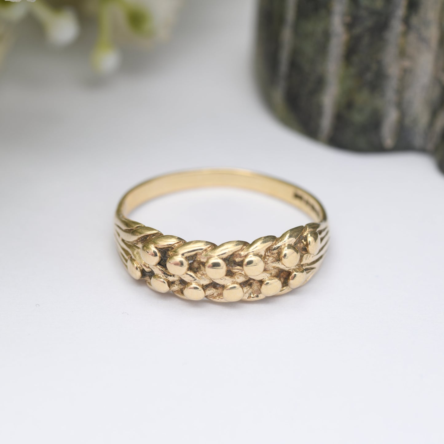 Vintage 9ct Gold Keeper Ring 1991 - 1990s Textured Band | Everyday Gold Jewellery | UK Size - Q | US Size - 8