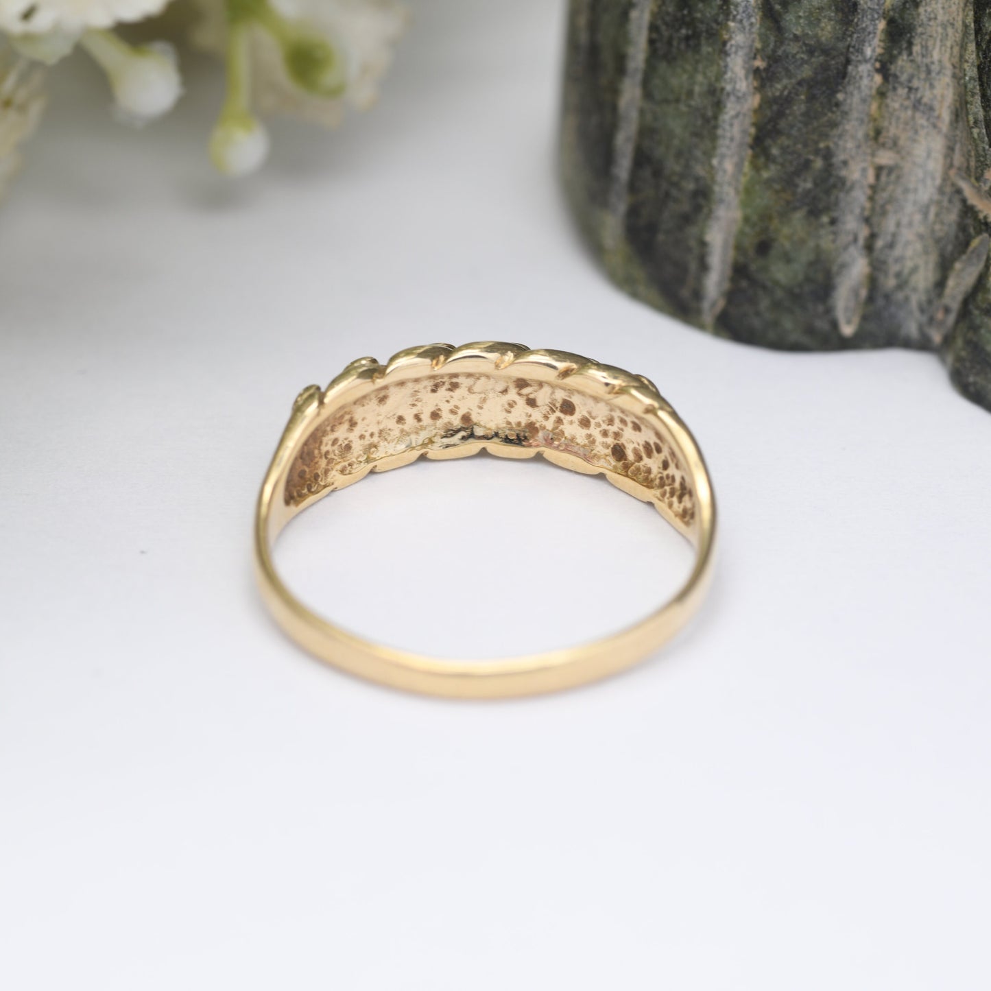 Vintage 9ct Gold Keeper Ring 1991 - 1990s Textured Band | Everyday Gold Jewellery | UK Size - Q | US Size - 8