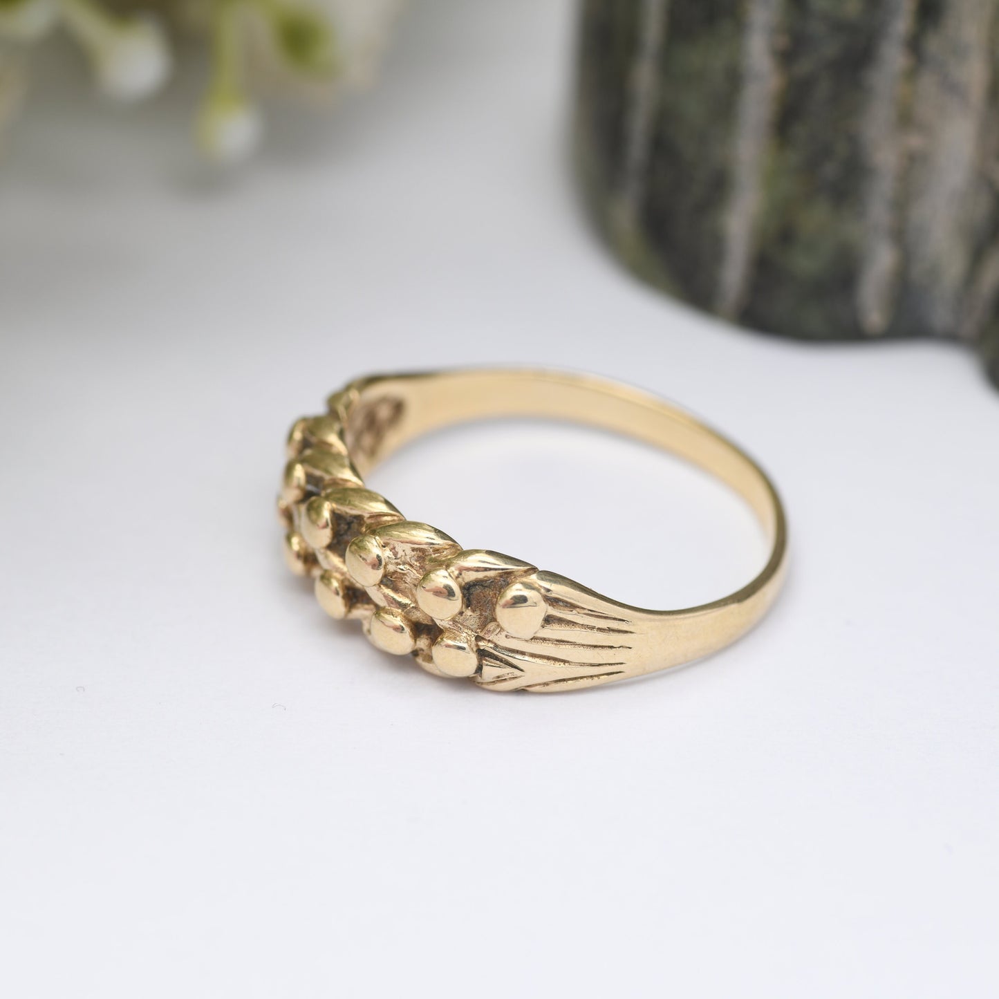 Vintage 9ct Gold Keeper Ring 1991 - 1990s Textured Band | Everyday Gold Jewellery | UK Size - Q | US Size - 8