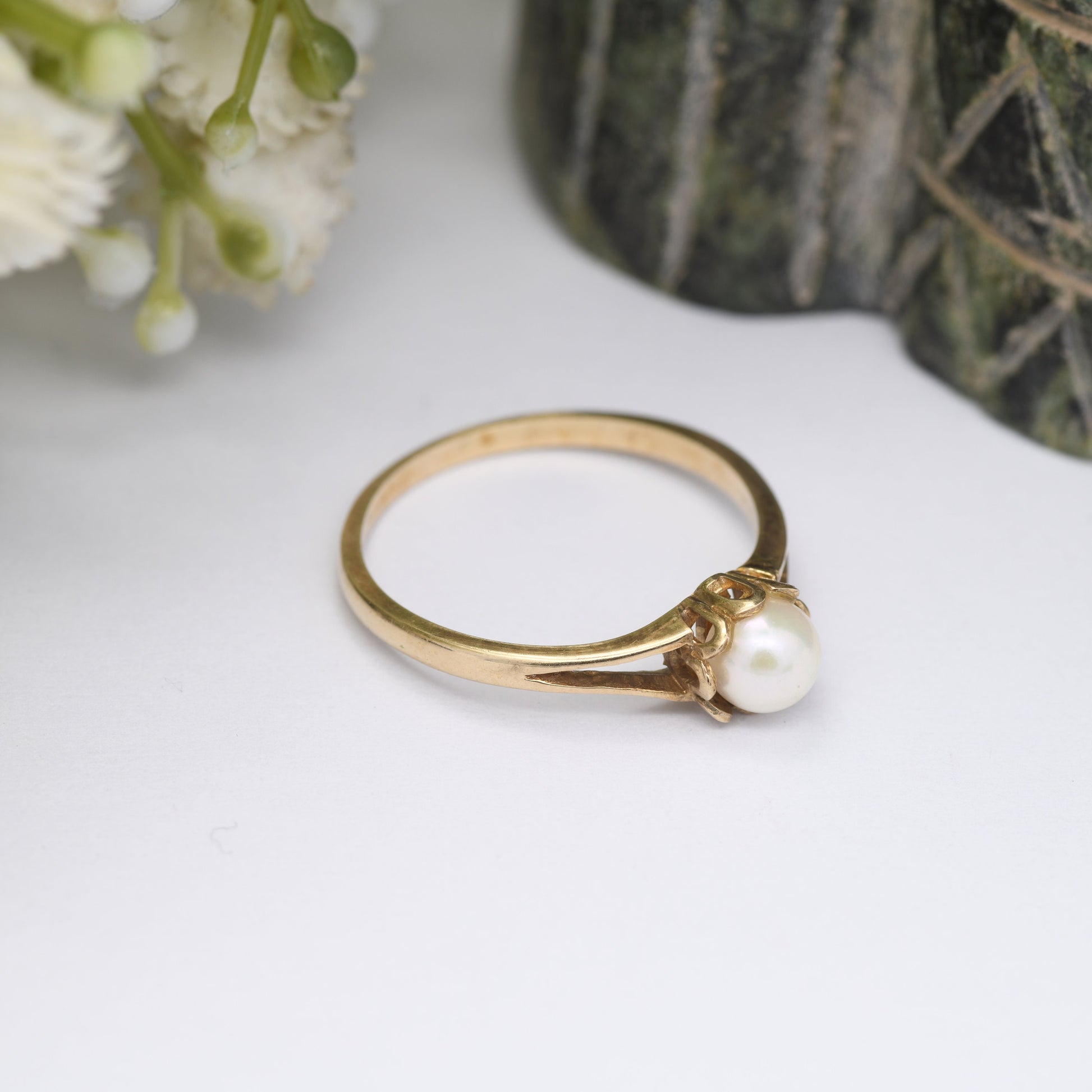 Vintage 9ct Gold Pearl Ring 1986 by Slade and Kempton S&K - Statement Solitaire | Stylish 1980s Jewellery | UK Size - P | US Size - 7 1/2