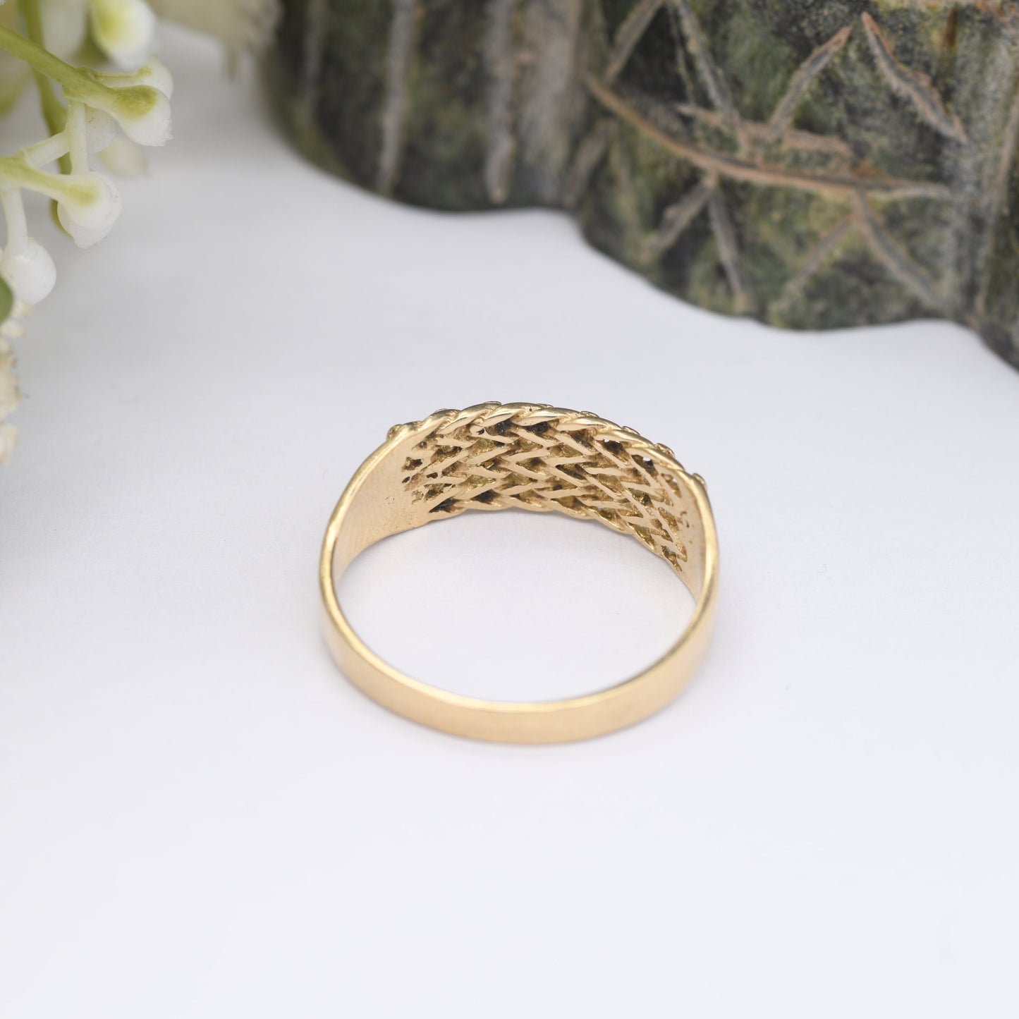 Vintage 9ct Gold Keeper Ring - Mid-Century Chunky Band | Textured Ball Ring | Everyday Gold Jewellery | UK Size - R | US Size - 8 3/4