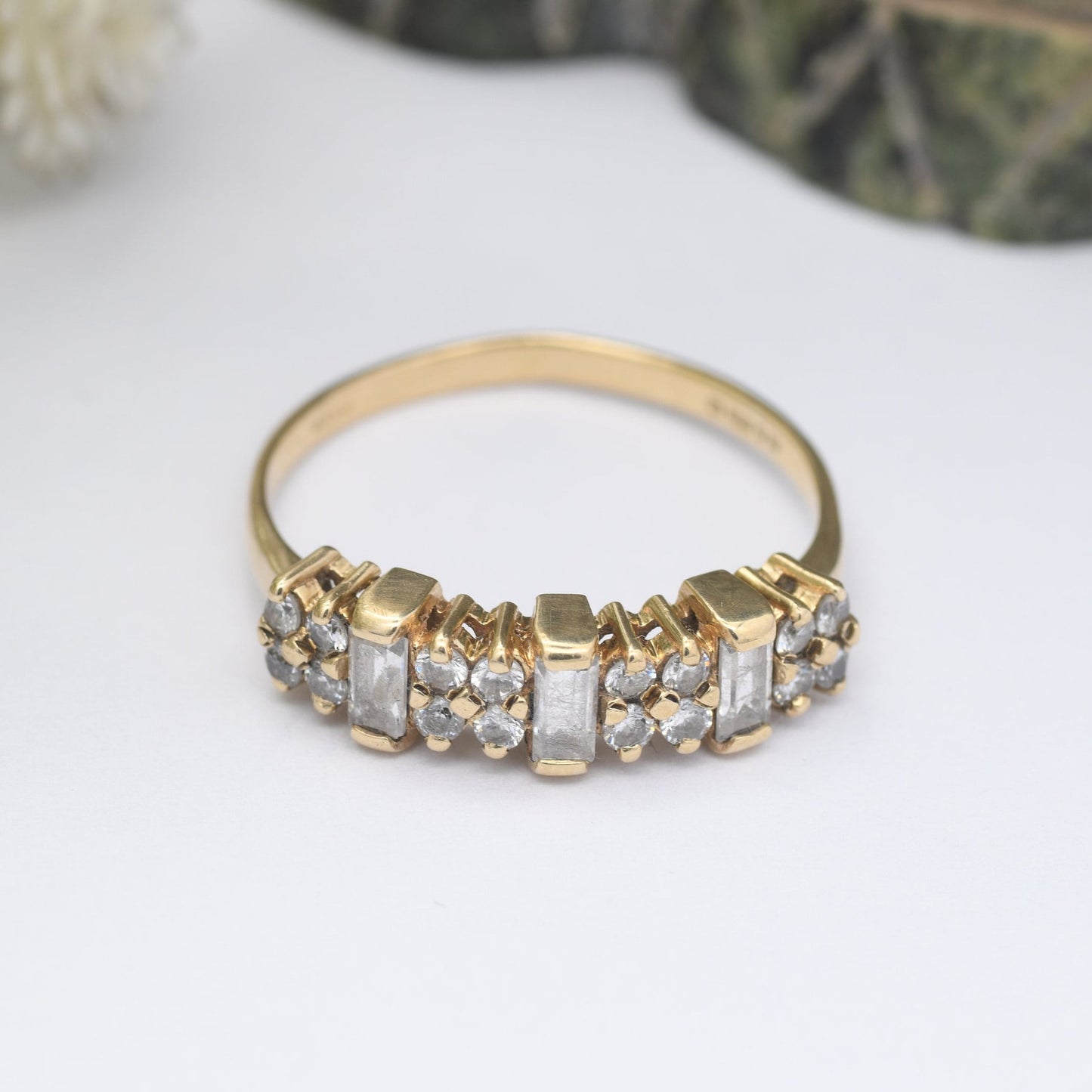 Vintage 9ct Gold Clear Stone Half Ring 1986 - Unusual Engagement Wedding Band | UK Size - R 1/2 | US Size - 9