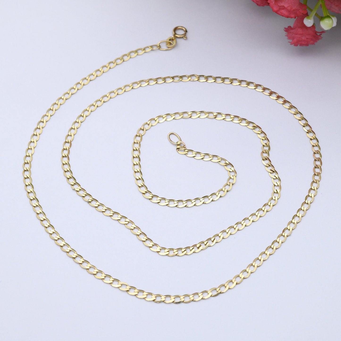 Vintage 9ct Gold Flat Curb Link Chain Necklace - Solid Gold | 20" 50cm