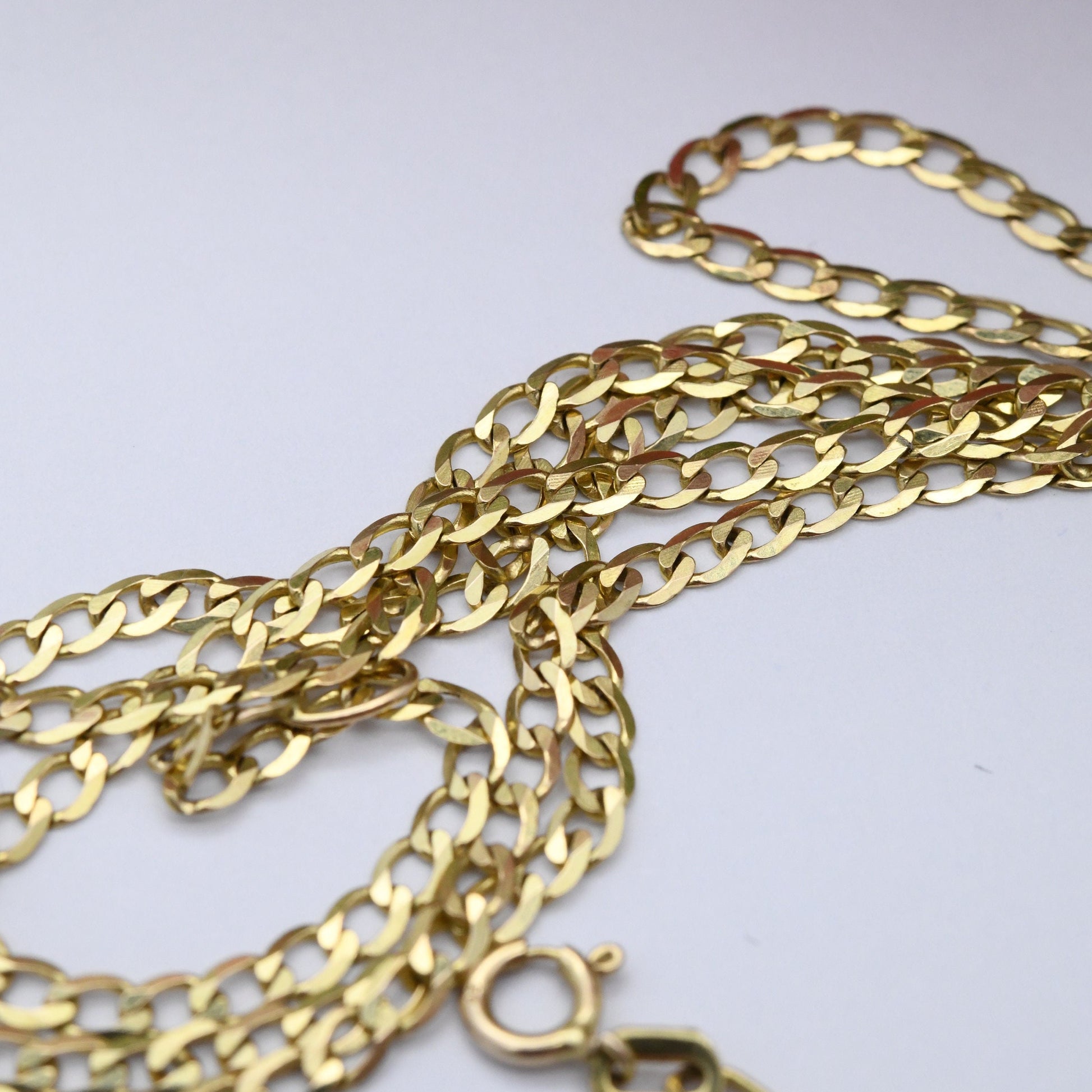 Vintage 9ct Gold Flat Curb Link Chain Necklace - Solid Gold | 20" 50cm