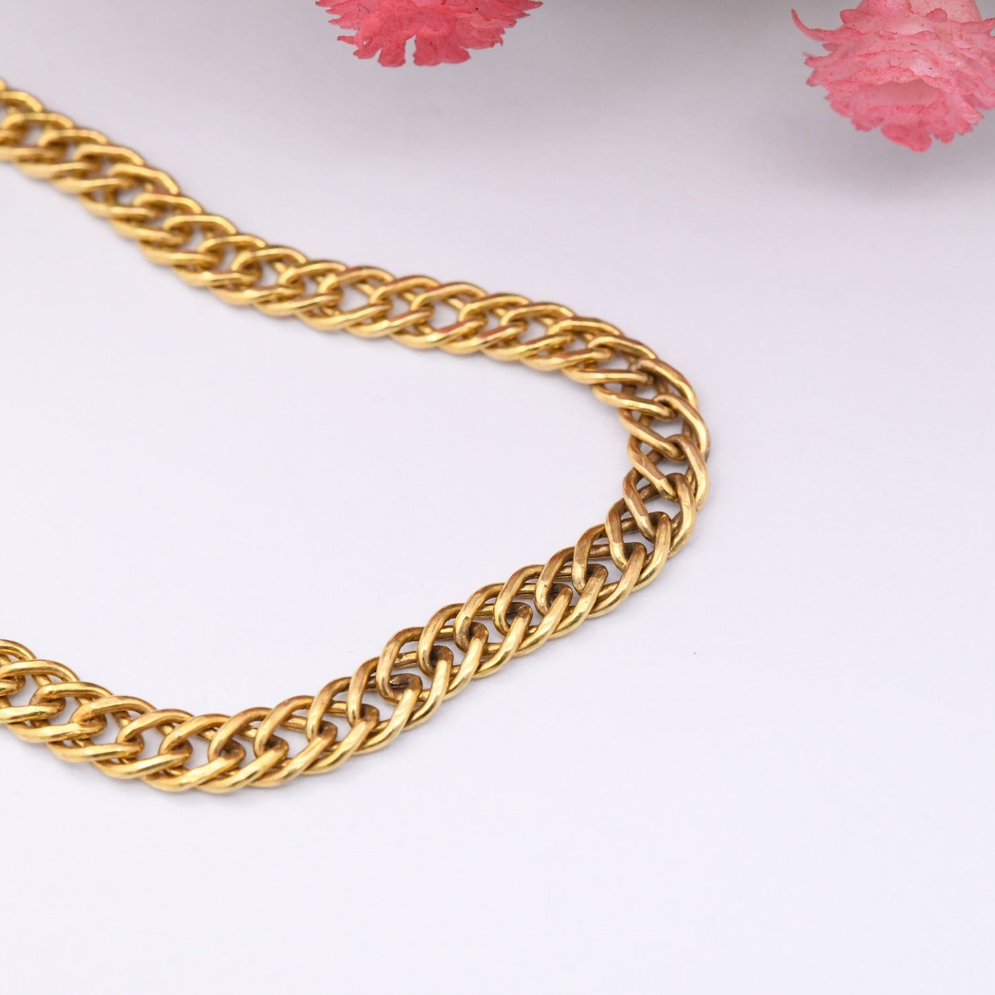 Vintage 9ct Gold Double Curb Link Chain Bracelet - Yellow Gold