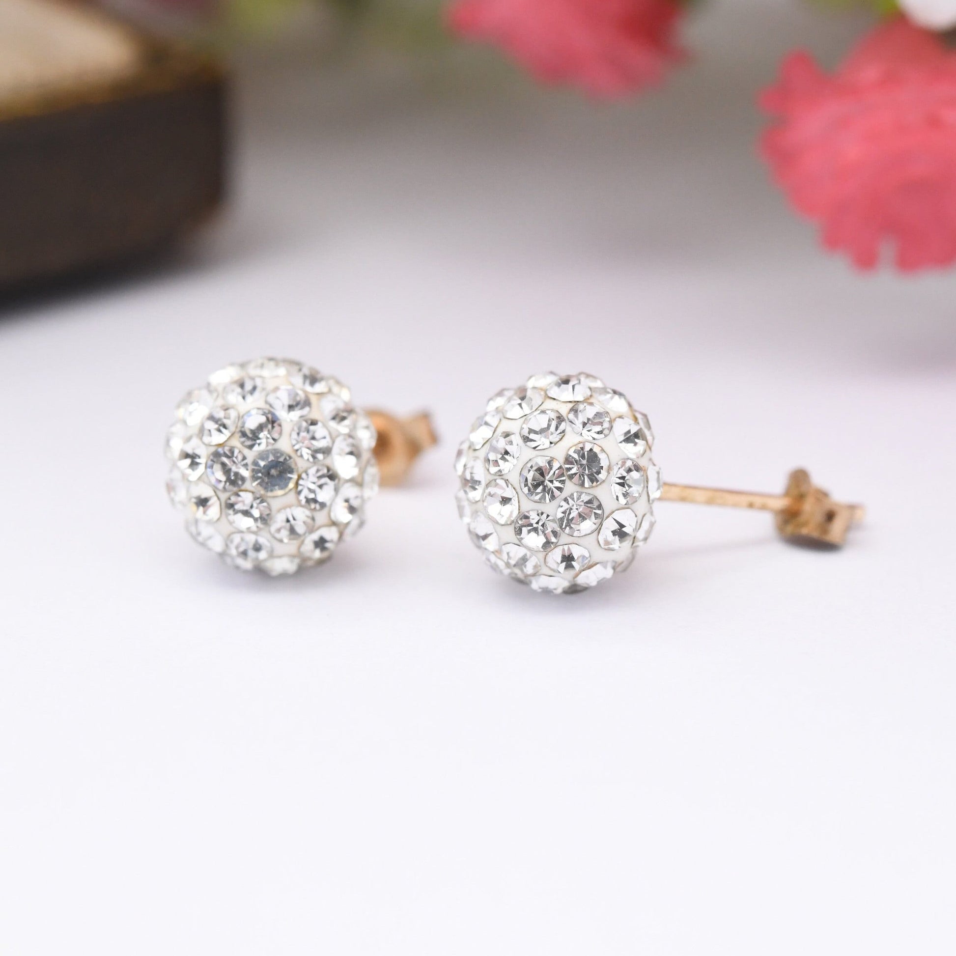 9ct Gold CZ Ball Cluster Stud Earrings - Sparkly Cubic Zirconia Clear Stones | White Front