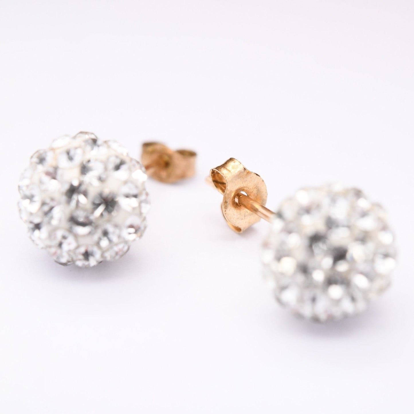 9ct Gold CZ Ball Cluster Stud Earrings - Sparkly Cubic Zirconia Clear Stones | White Front