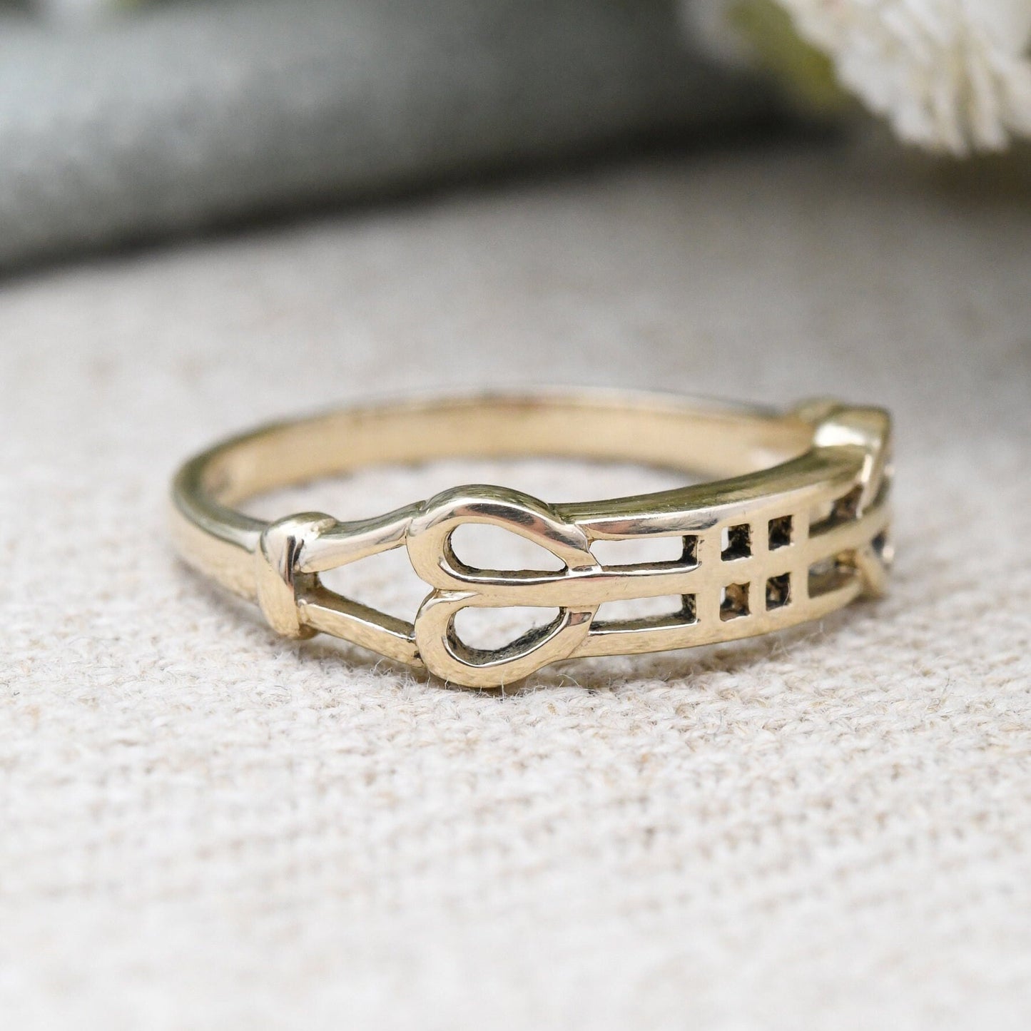 Vintage 9ct Gold Celtic Band Ring - Openwork Mackintosh Style Band | UK Size - P | US Size - 7 3/4