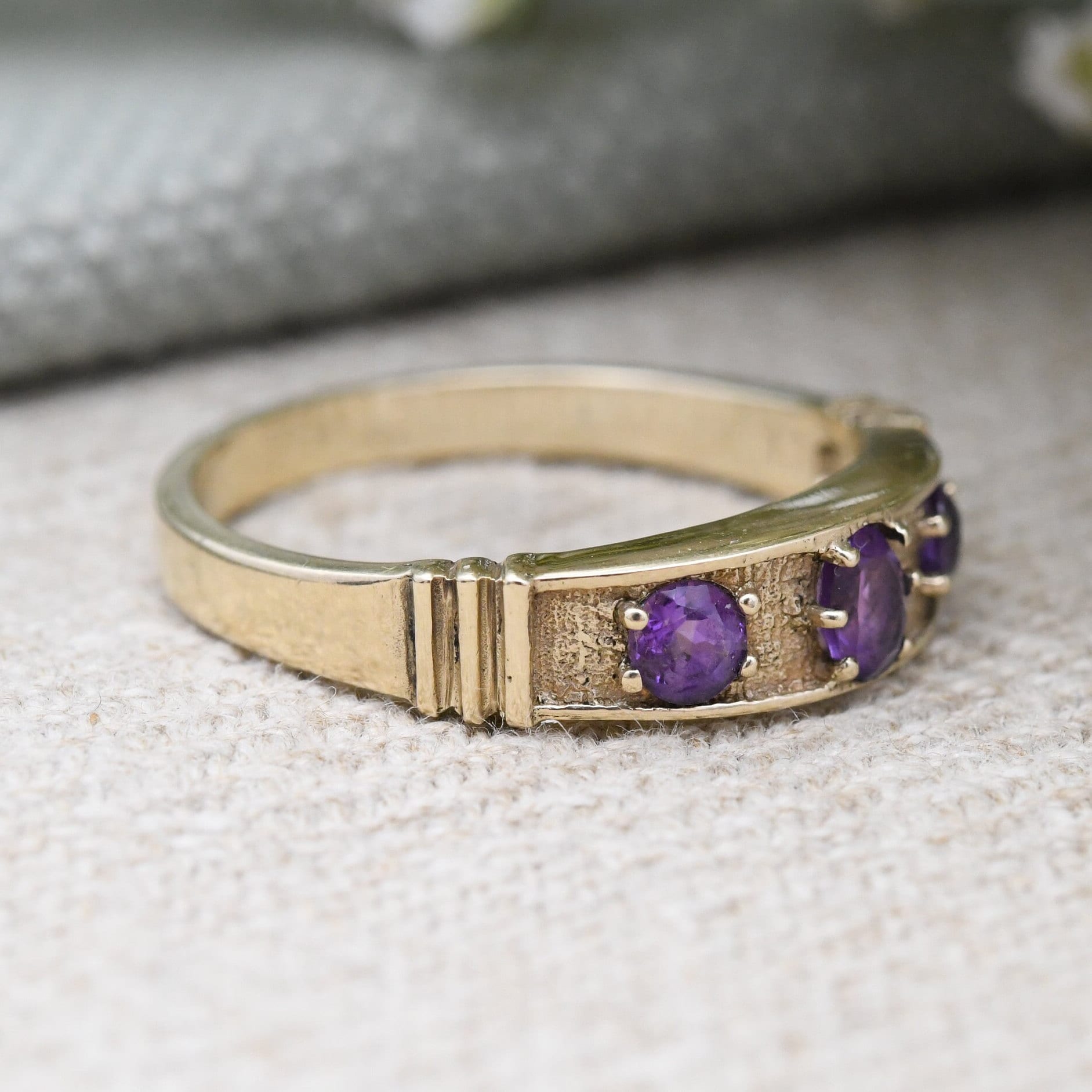 Vintage 9ct Gold Amethyst Ring 1999 - Edinburgh Scotland | Unusual Chunky Statement Setting | UK Size - P | US Size - 7 3/4