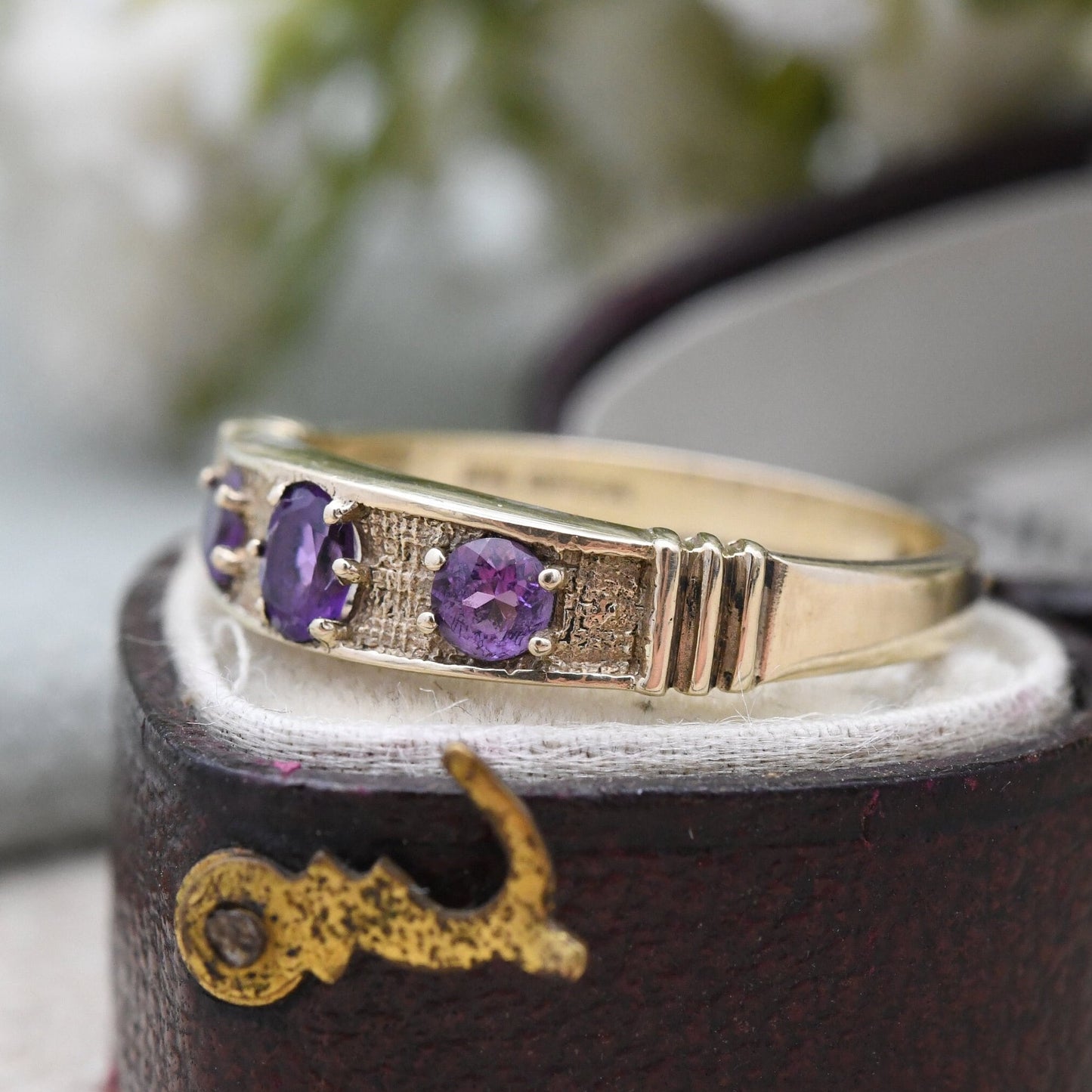 Vintage 9ct Gold Amethyst Ring 1999 - Edinburgh Scotland | Unusual Chunky Statement Setting | UK Size - P | US Size - 7 3/4