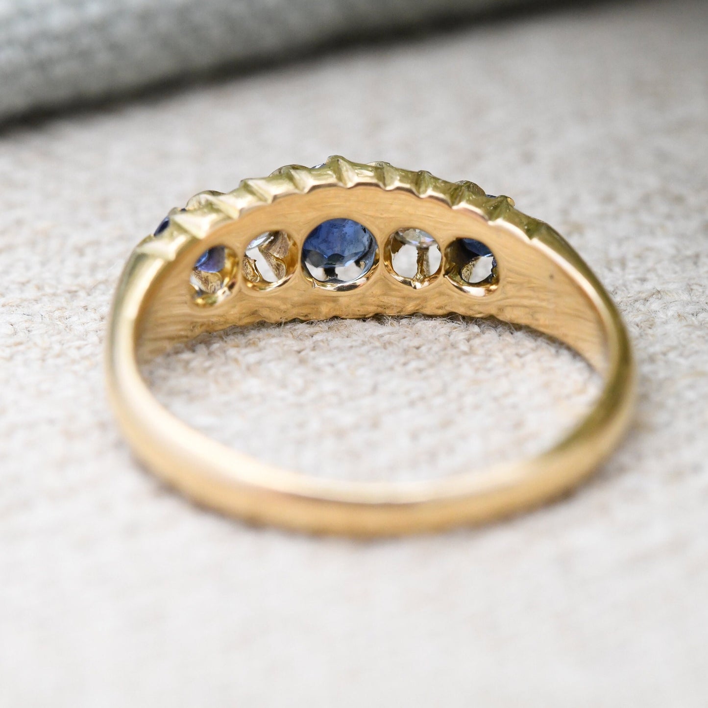 Antique 18ct Gold Sapphire and Diamond Ring - Edwardian Five Stone Engagement Ring | UK Size - M | US Size - 6 1/4