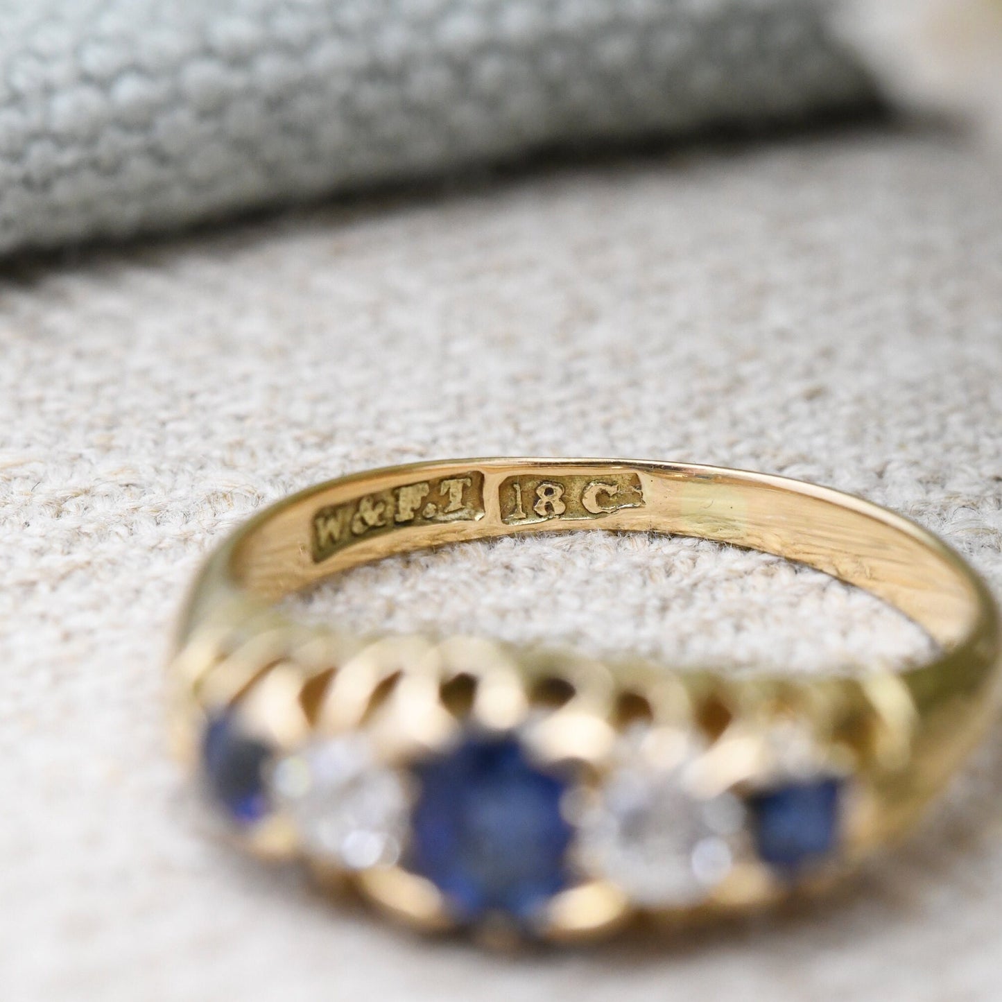 Antique 18ct Gold Sapphire and Diamond Ring - Edwardian Five Stone Engagement Ring | UK Size - M | US Size - 6 1/4