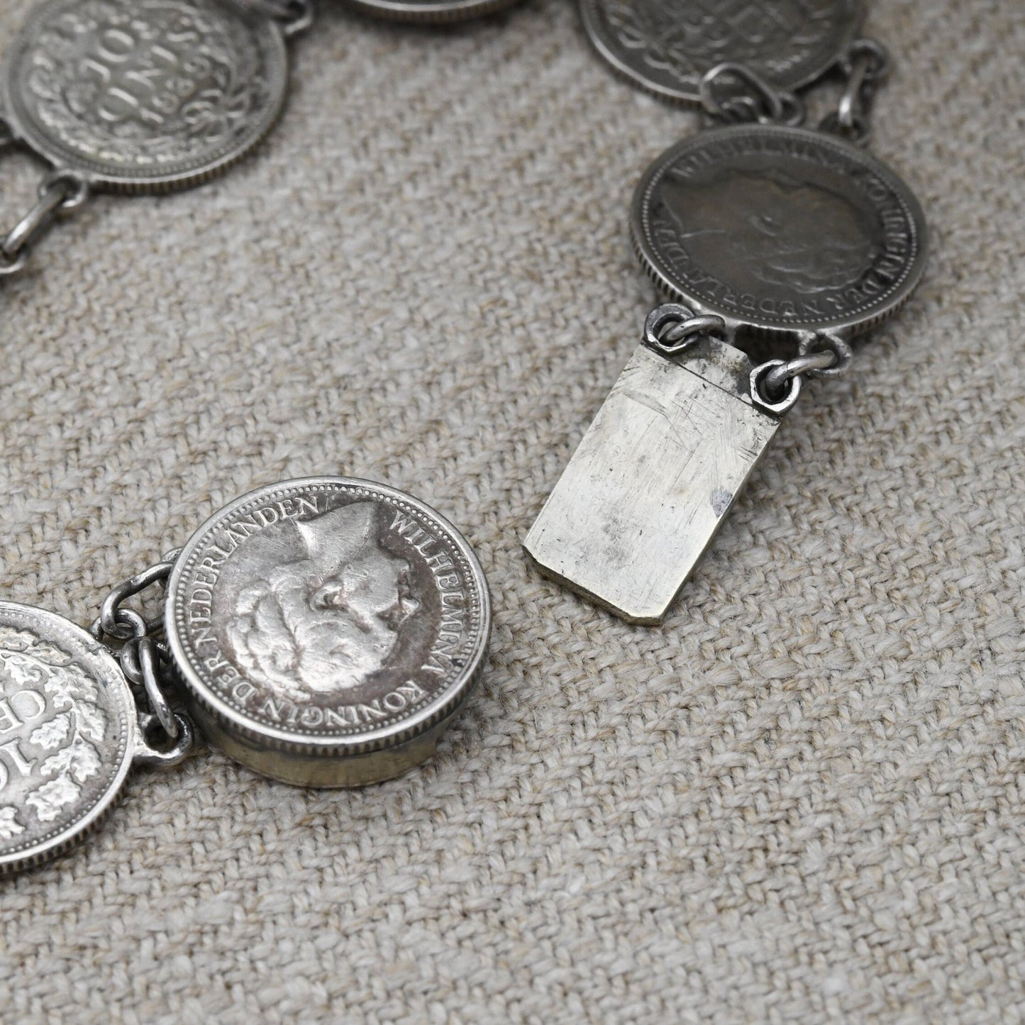 Vintage Silver Wilhelmina Koningin Dutch Coin Bracelet 1930s 1940s - Queen of the Netherlands Silver Coin Jewellery