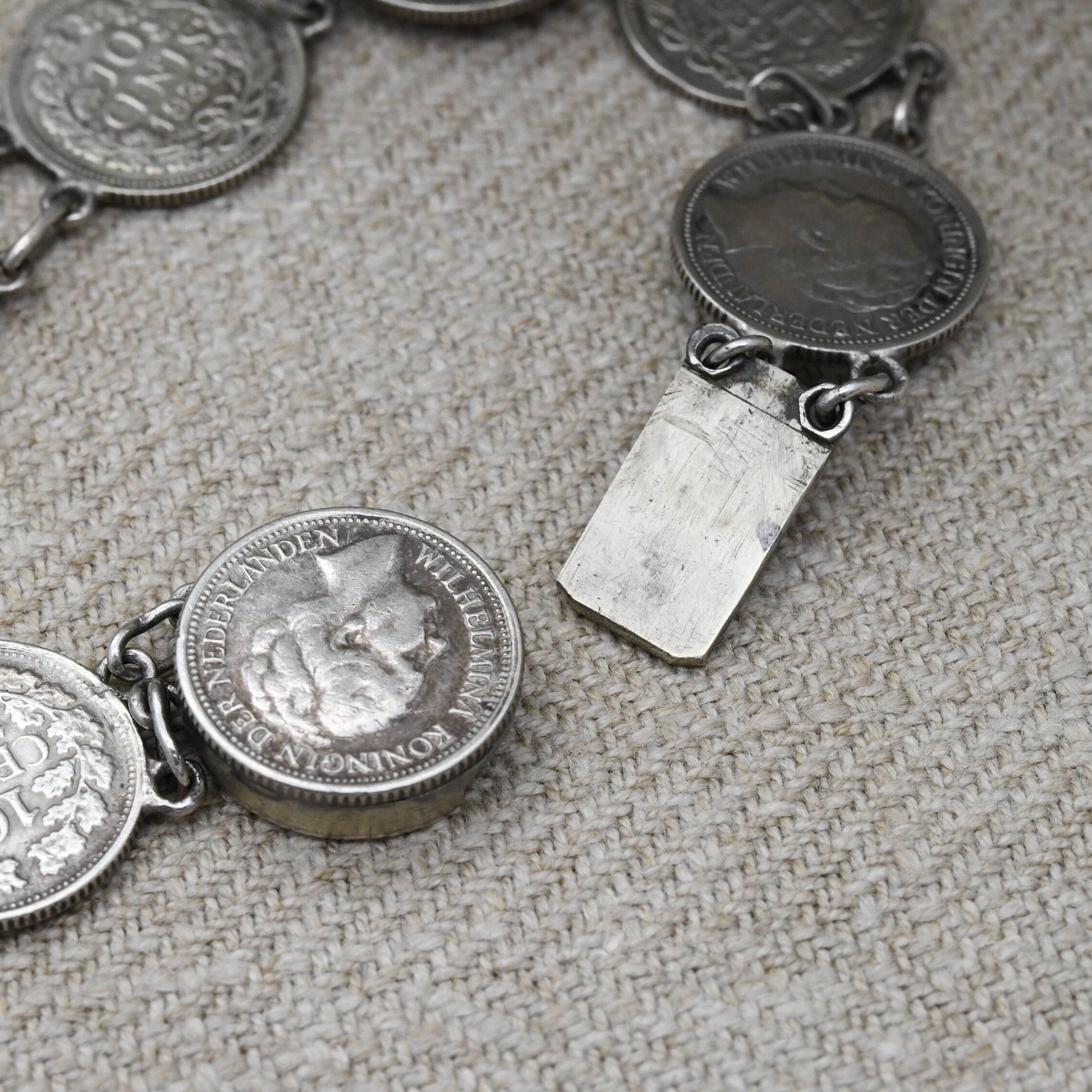 Vintage Silver Wilhelmina Koningin Dutch Coin Bracelet 1930s 1940s - Queen of the Netherlands Silver Coin Jewellery