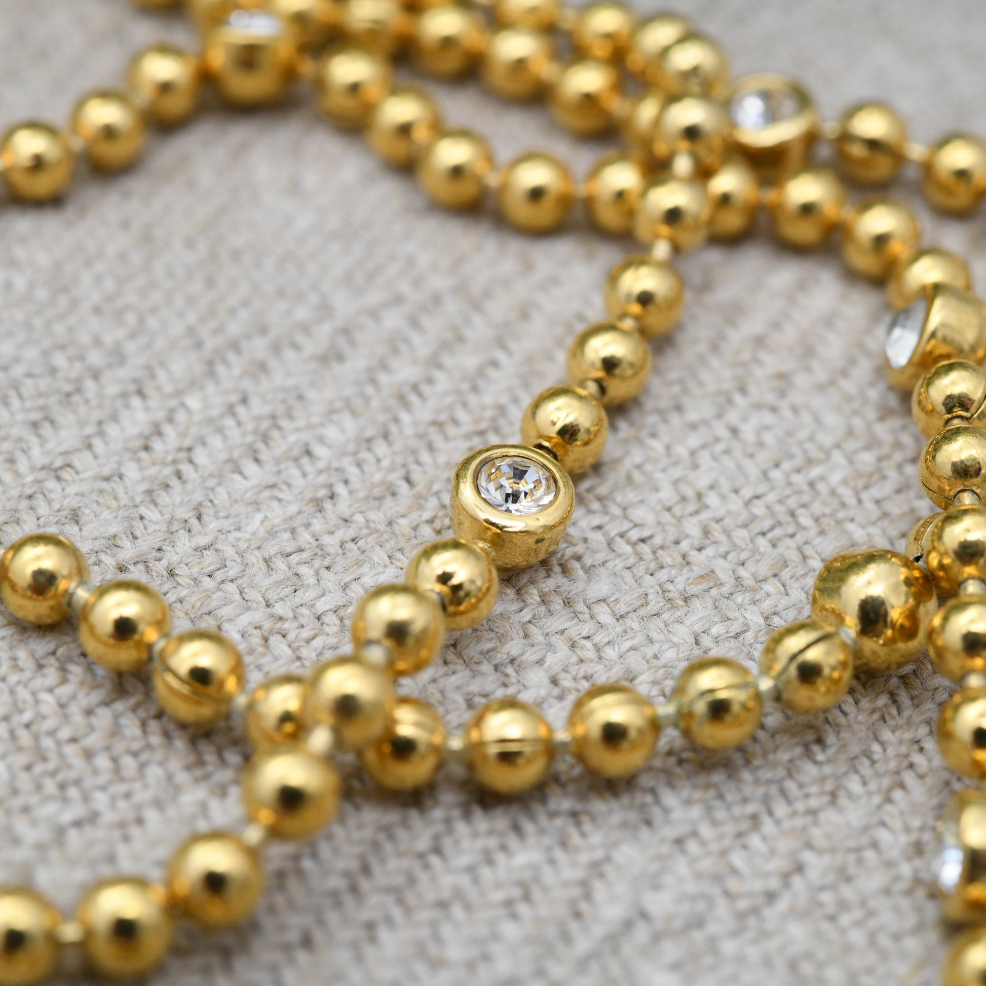 Vintage Monet Multi-Strand Necklace - Gold Tone Bead and Crystal | Mid-Century Costume Jewellery