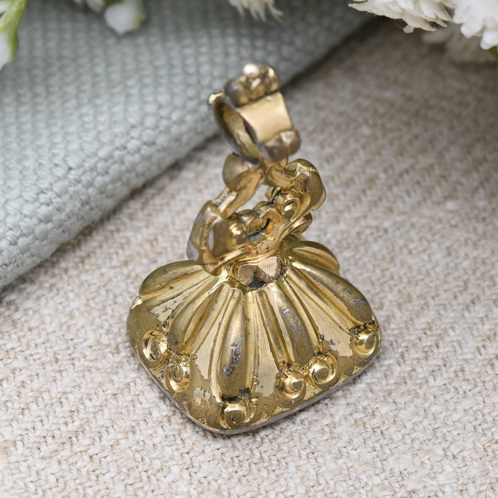 Antique Rolled Gold Citrine Seal Fob Pendant - Gemstone Watch Fob Pendant | Ornate Victorian Jewellery