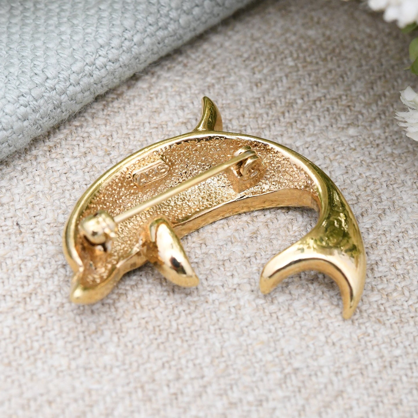 Vintage Attwood and Sawyer Enamel Dolphin Brooch A&S - Blue Green Gold Tone with Swarovski Crystals