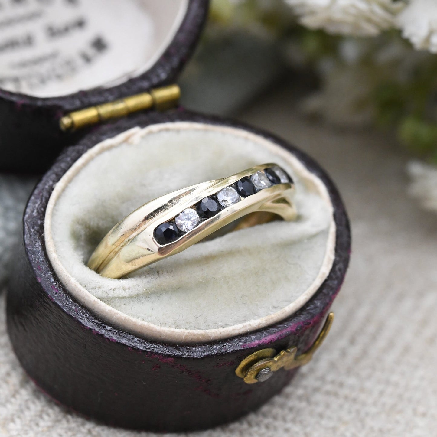 Vintage 9ct Gold Sapphire and CZ Half Eternity Twist Ring - Engagement Wedding Band | UK Size - M 1/2 | US Size - 6 1/2