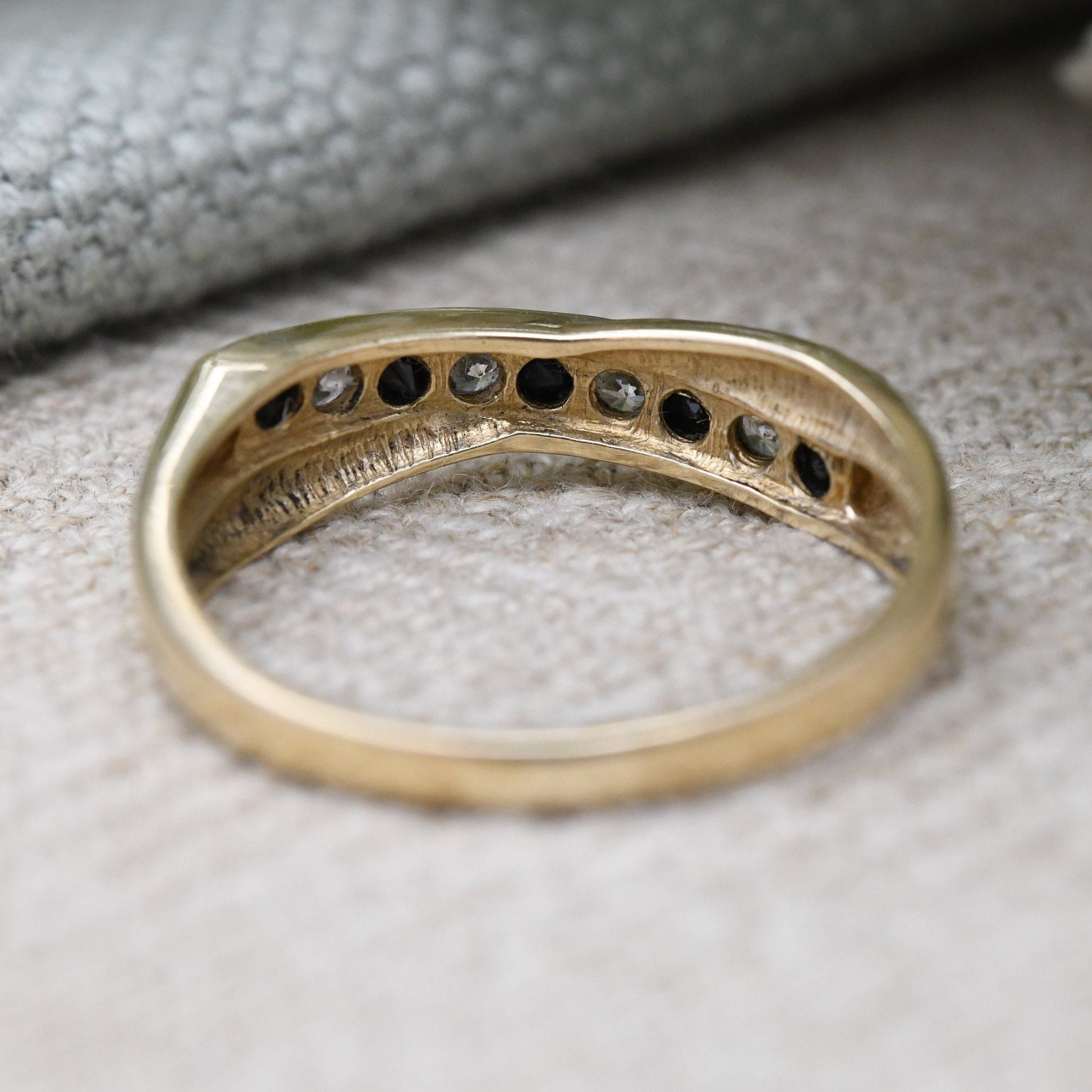 Vintage 9ct Gold Sapphire and CZ Half Eternity Twist Ring - Engagement Wedding Band | UK Size - M 1/2 | US Size - 6 1/2