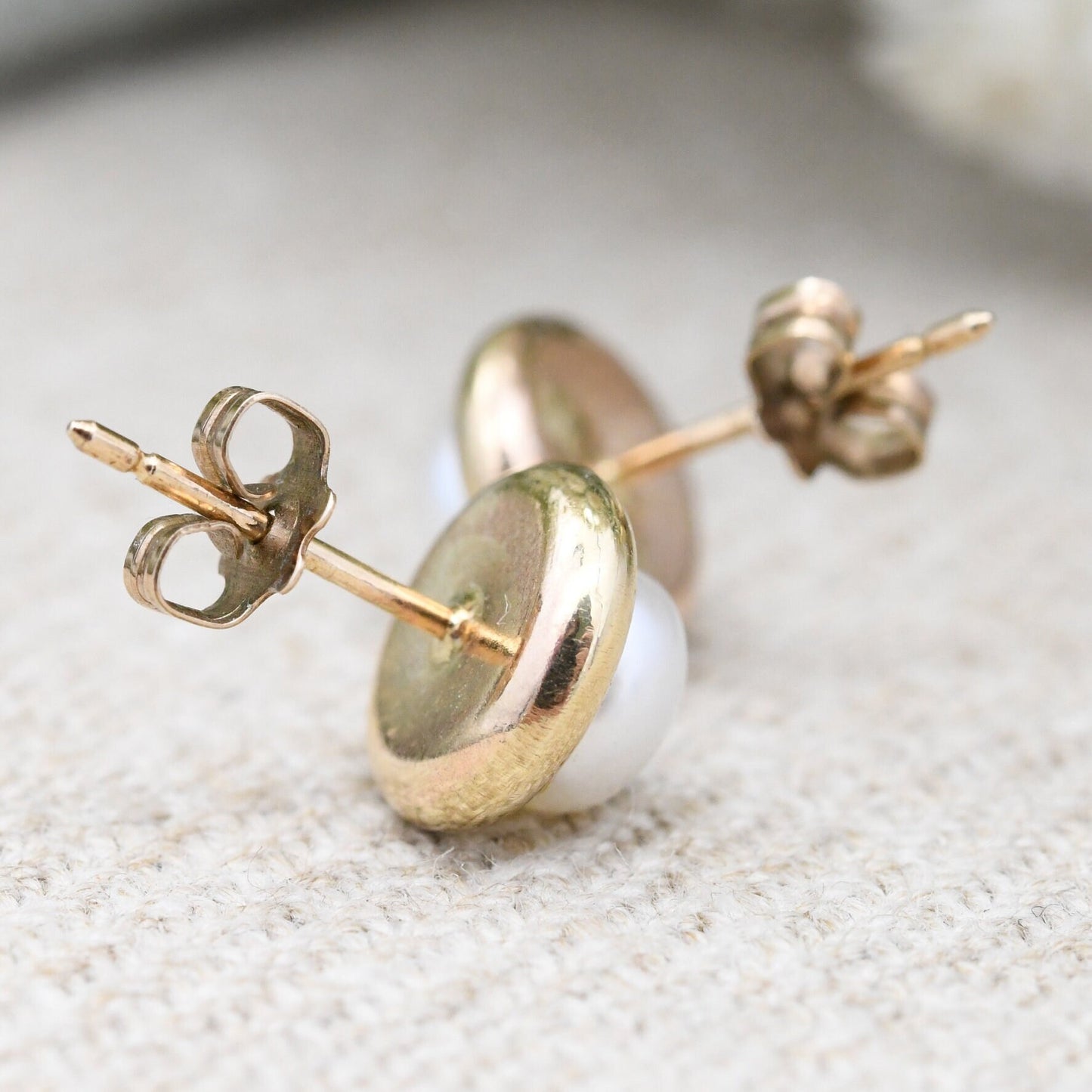 Vintage 9ct Gold Pearl Stud Earrings - White Cultured Pearls | Mid-Century Round Ball Earrings