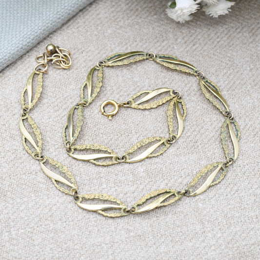 Vintage Kordes and Lichtenfels 14ct Rolled Gold Panel Necklace - Mid-Century Textured | German Designers K&L