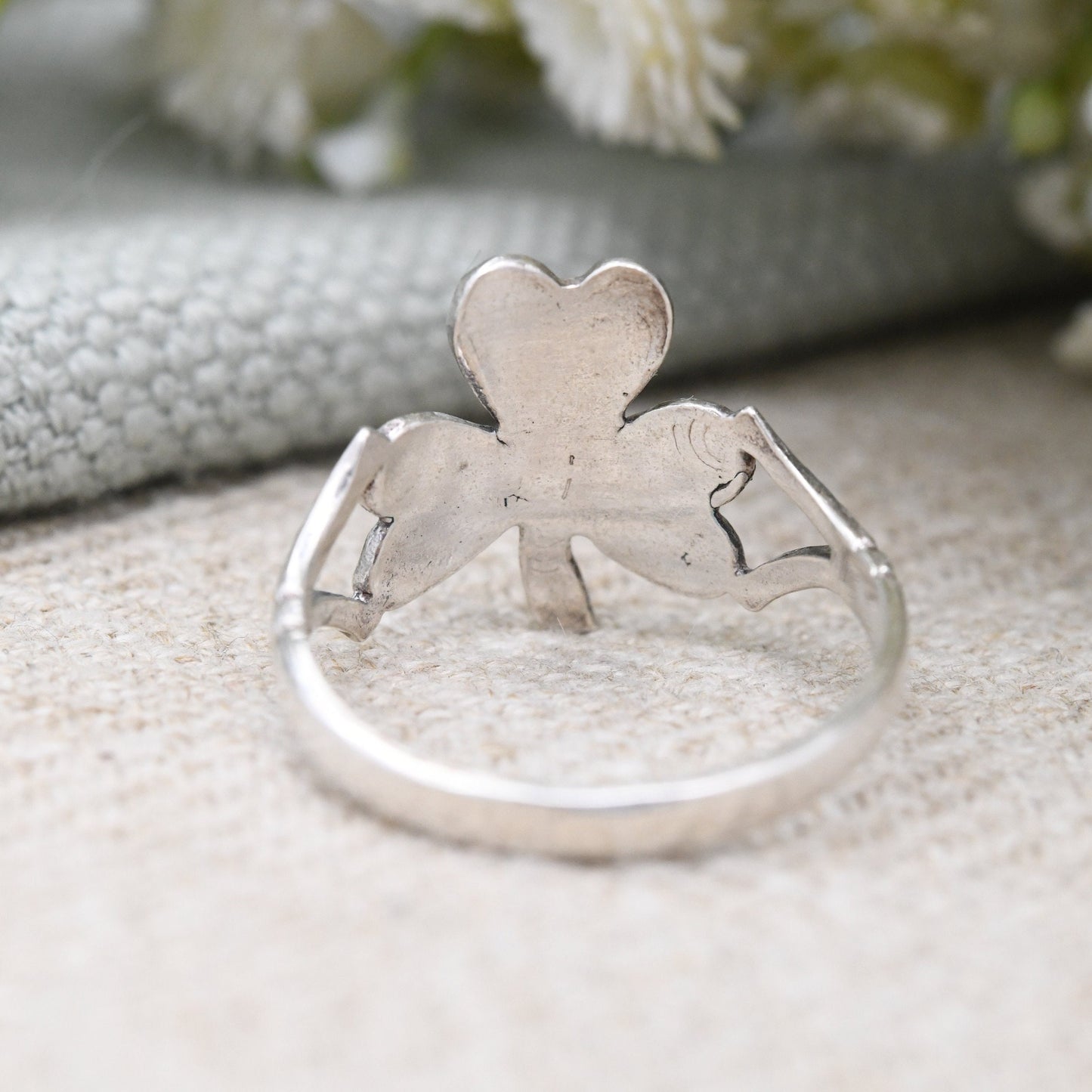 Vintage Sterling Silver Clover Ring - Irish Lucky Three Leaf Clover Shamrock | UK Size - N | US - 7