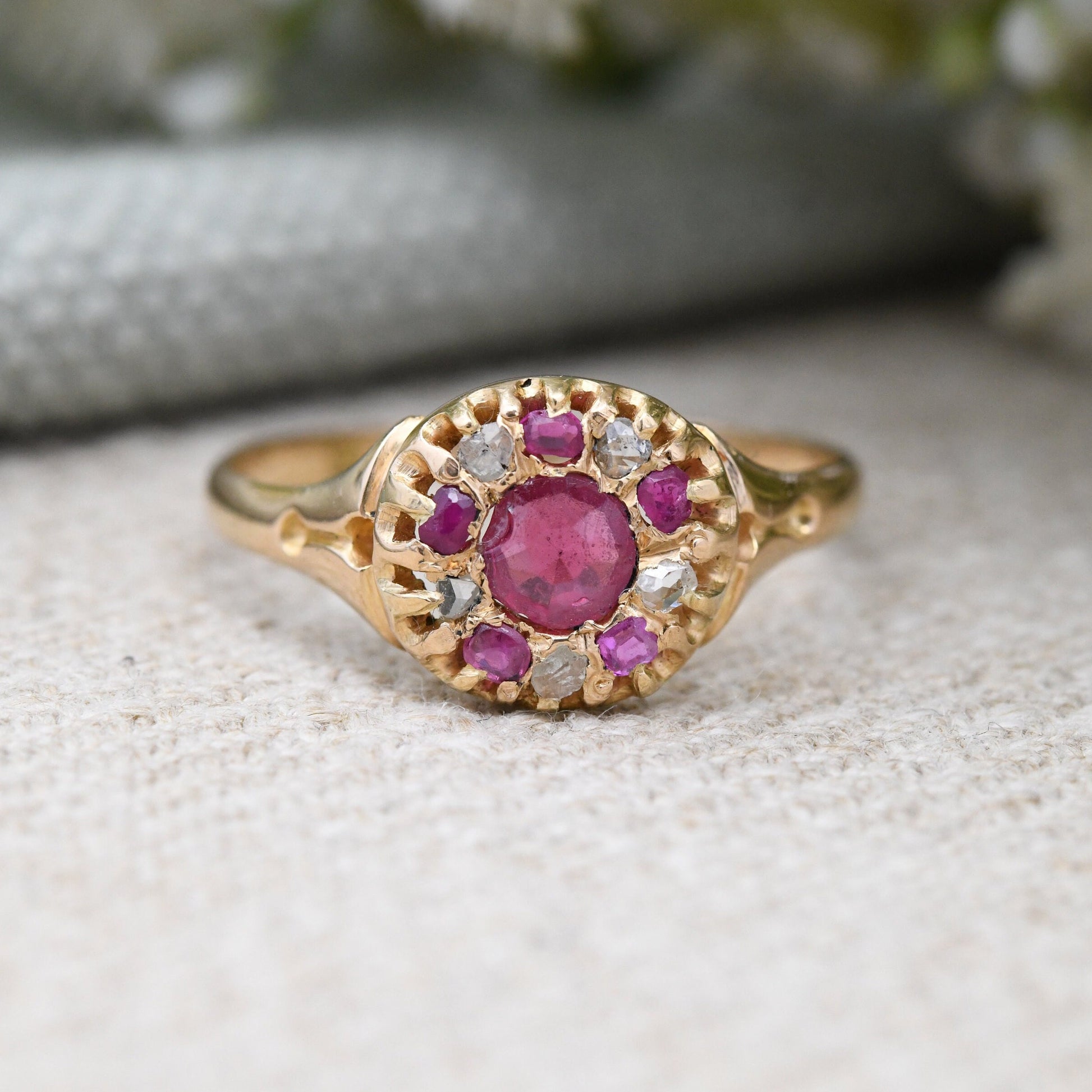 Antique Victorian 18ct Gold Ruby Diamond Ring - UK Size - Q | US Size - 8