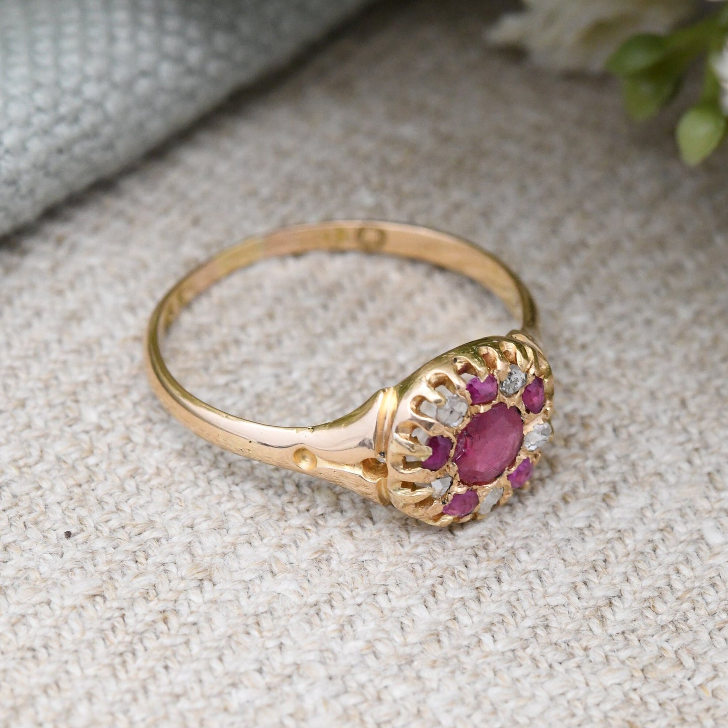 Antique Victorian 18ct Gold Ruby Diamond Ring - UK Size - Q | US Size - 8