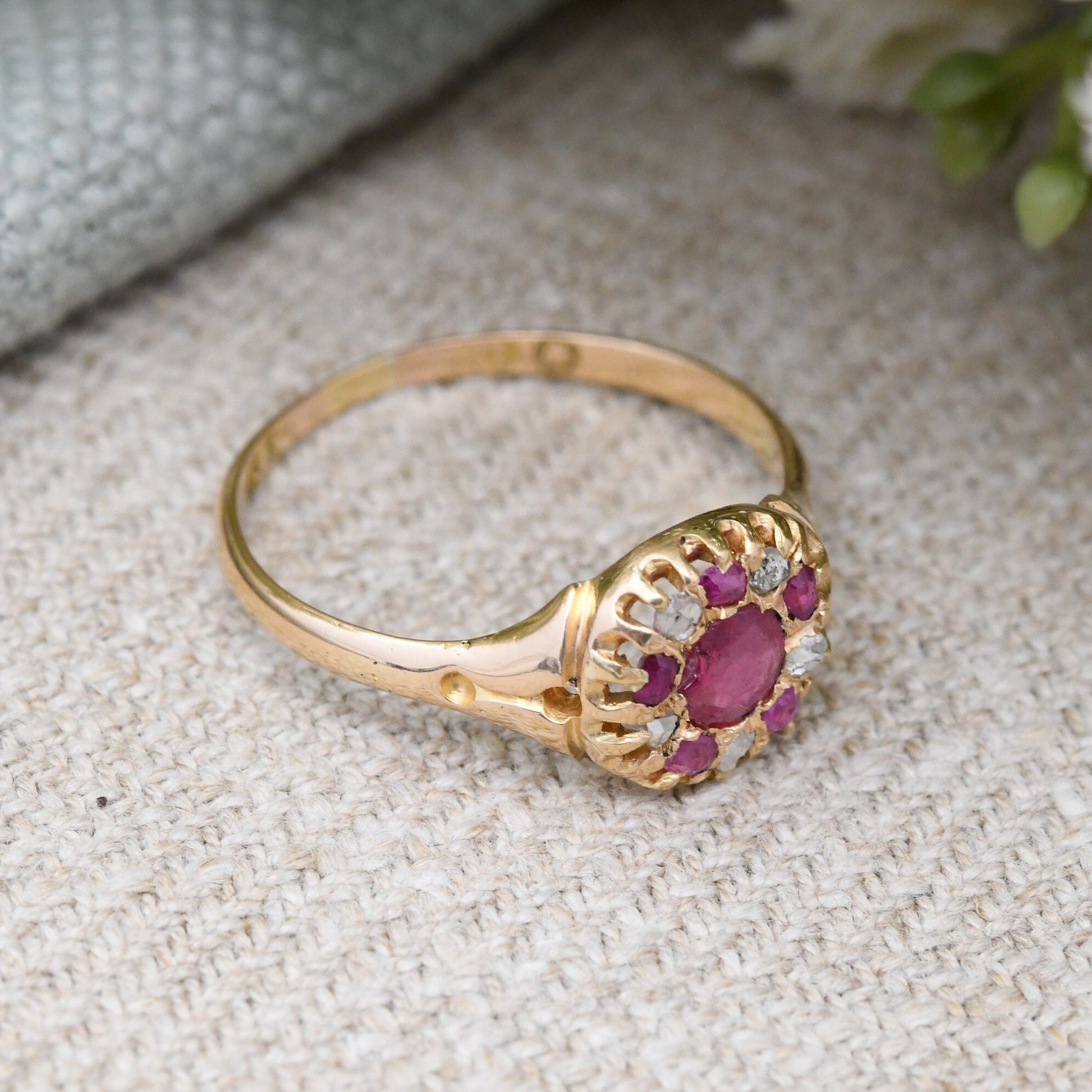 Antique Victorian 18ct Gold Ruby Diamond Ring - UK Size - Q | US Size - 8