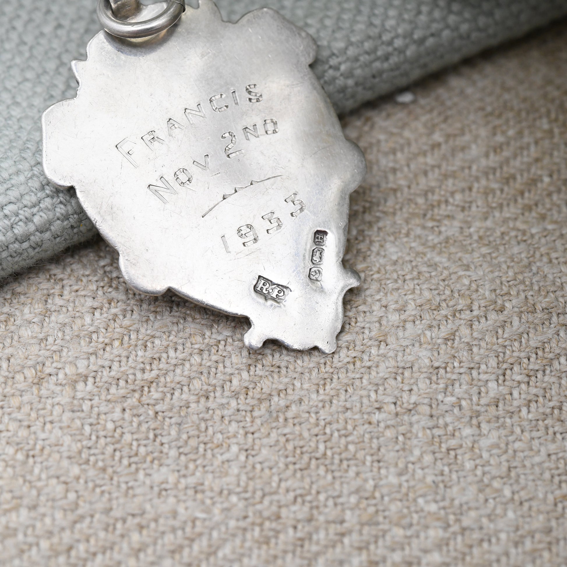 Vintage Sterling Silver Watch Fob Pendant 1932 1933 by Robert Pringle - with Blank Space for Engraving | Francis November 2nd