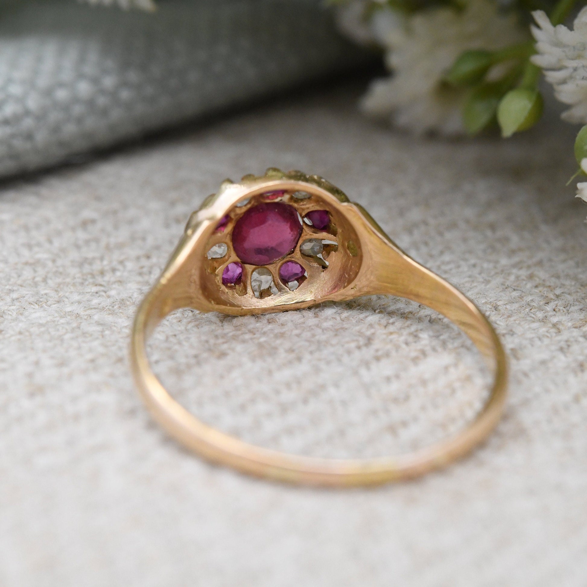 Antique Victorian 18ct Gold Ruby Diamond Ring - UK Size - Q | US Size - 8