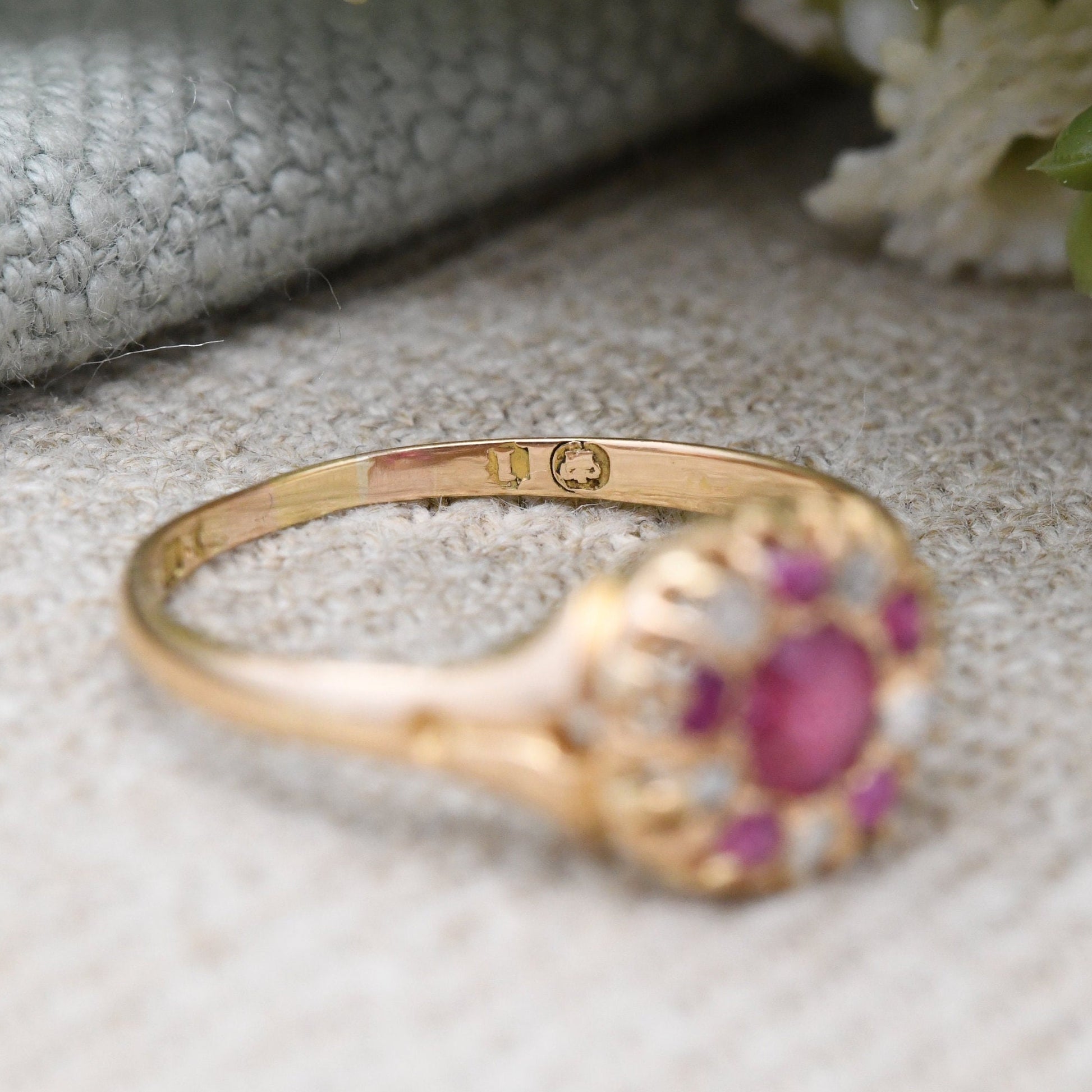 Antique Victorian 18ct Gold Ruby Diamond Ring - UK Size - Q | US Size - 8